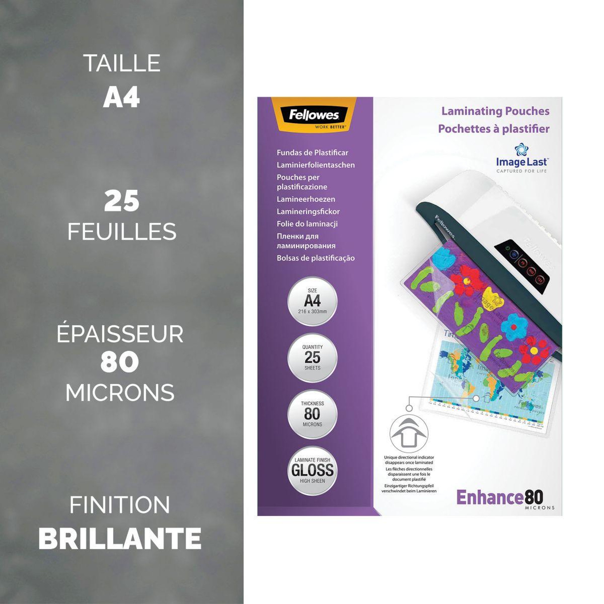 Voir la diapositive 2 : Fellowes Consommable de bureau pour plastifieuse a4 80 micr