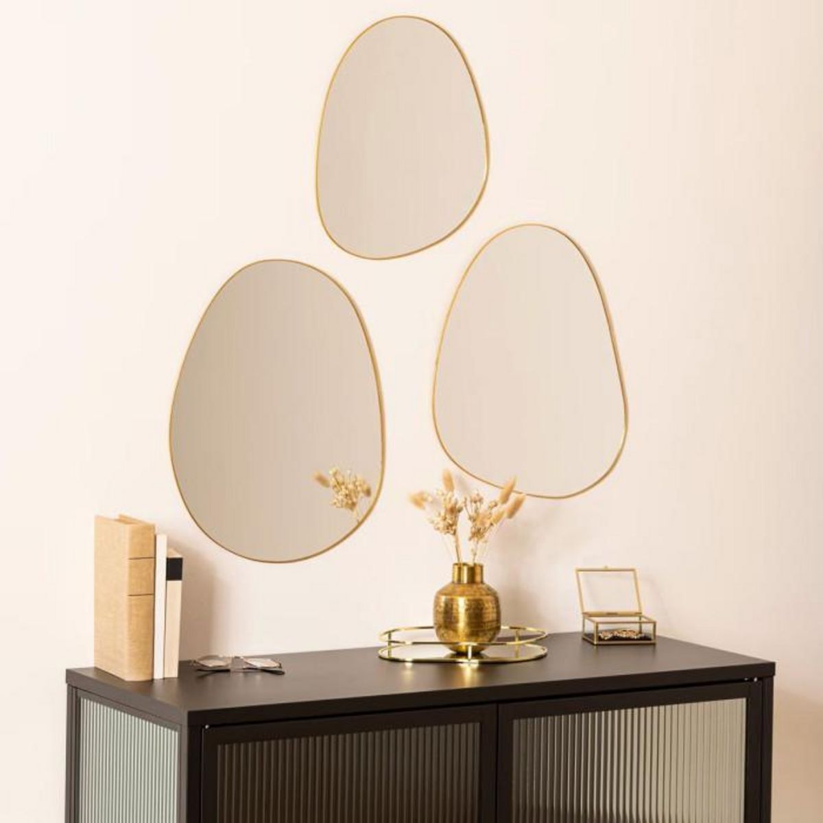 ATMOSPHERA Lot de 3 Miroirs Organisateurs  Lida  47cm Or