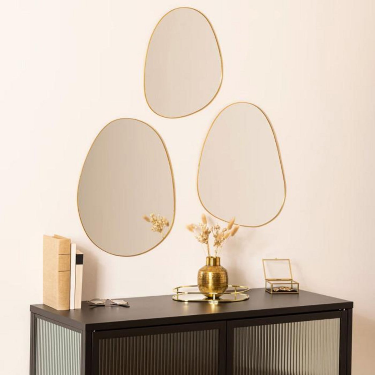 ATMOSPHERA Lot de 3 Miroirs Organisateurs  Lida  47cm Or