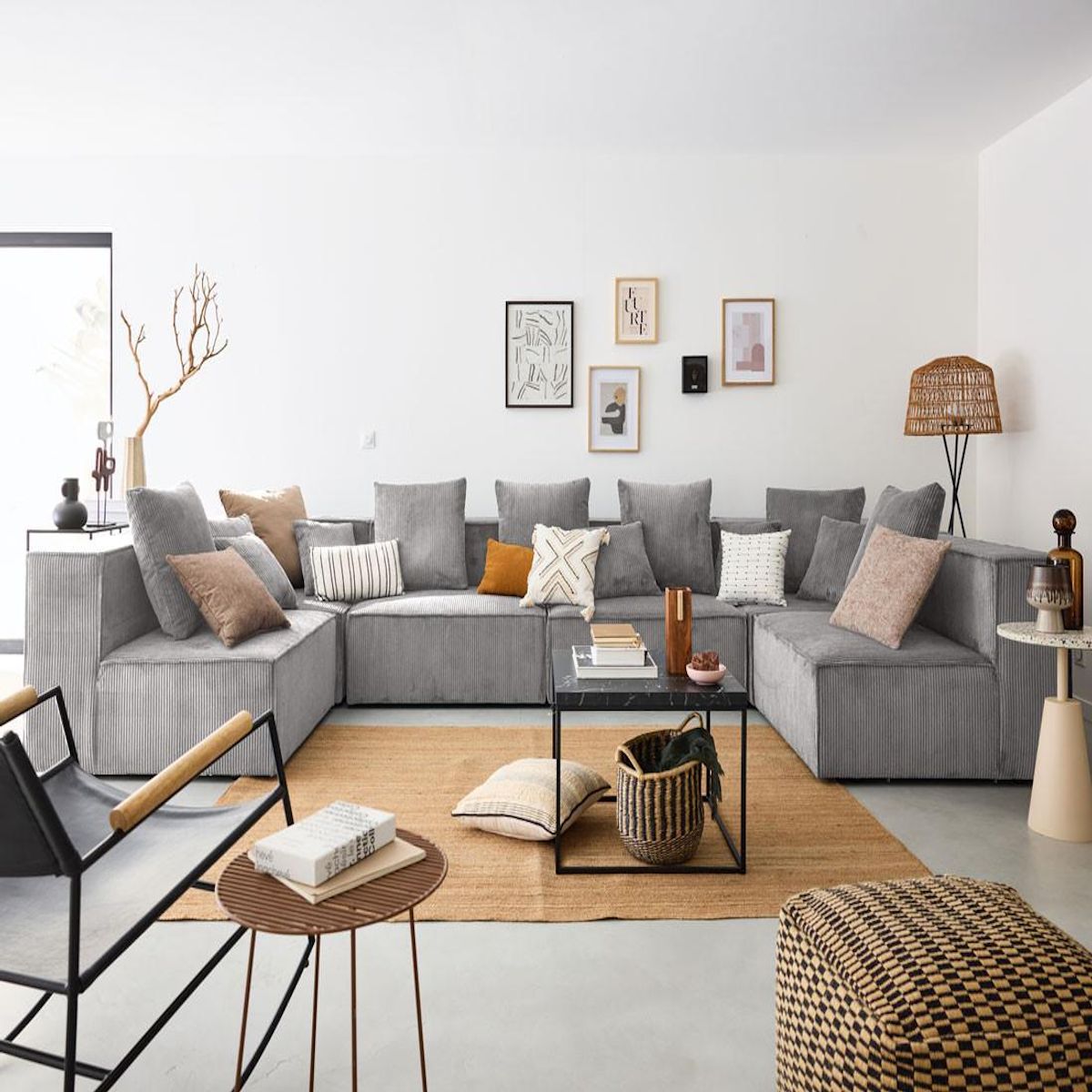 LISA DESIGN Colombine - canapé modulable panoramique - 7 places - en velours côtelé