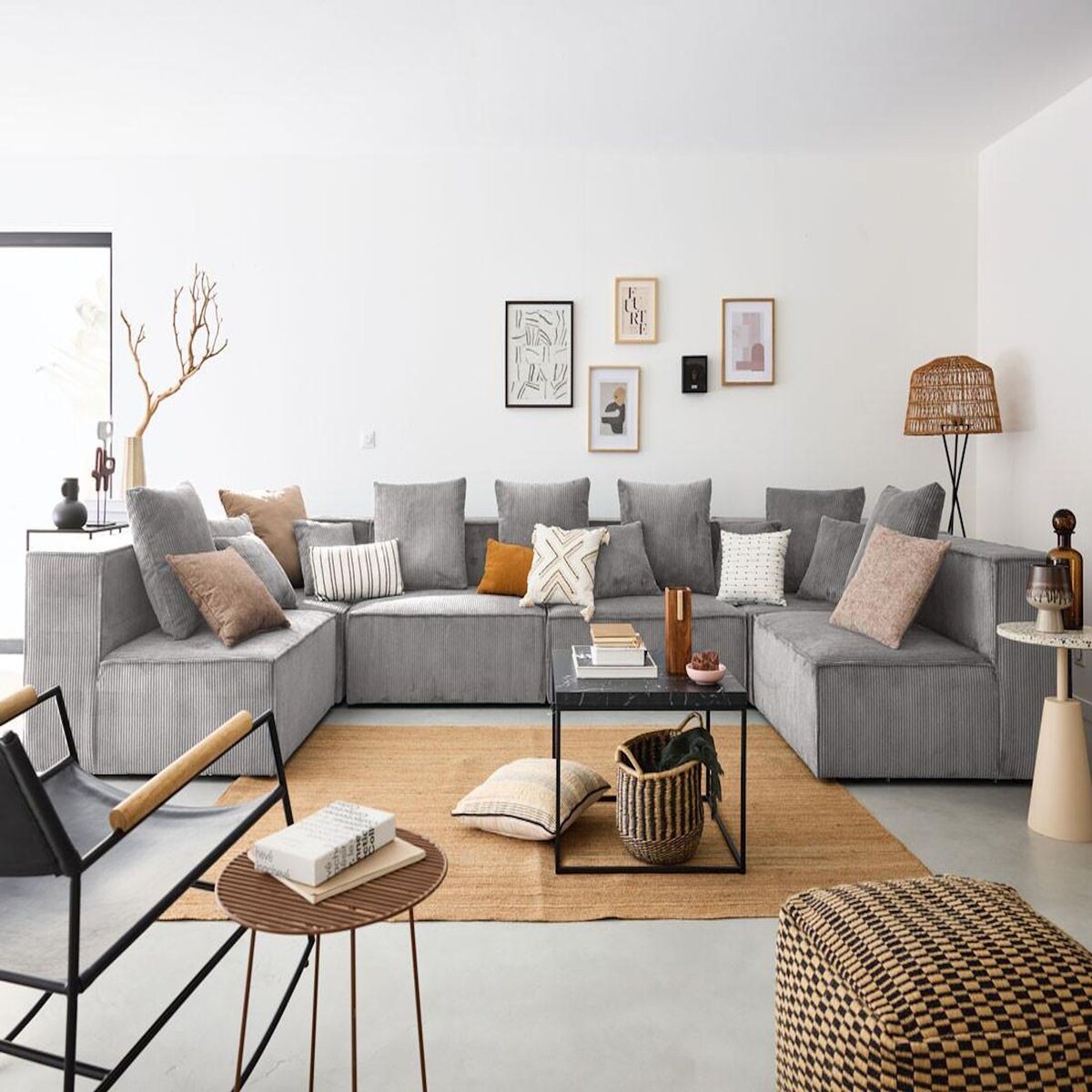 LISA DESIGN Colombine - canapé modulable panoramique - 7 places - en velours côtelé