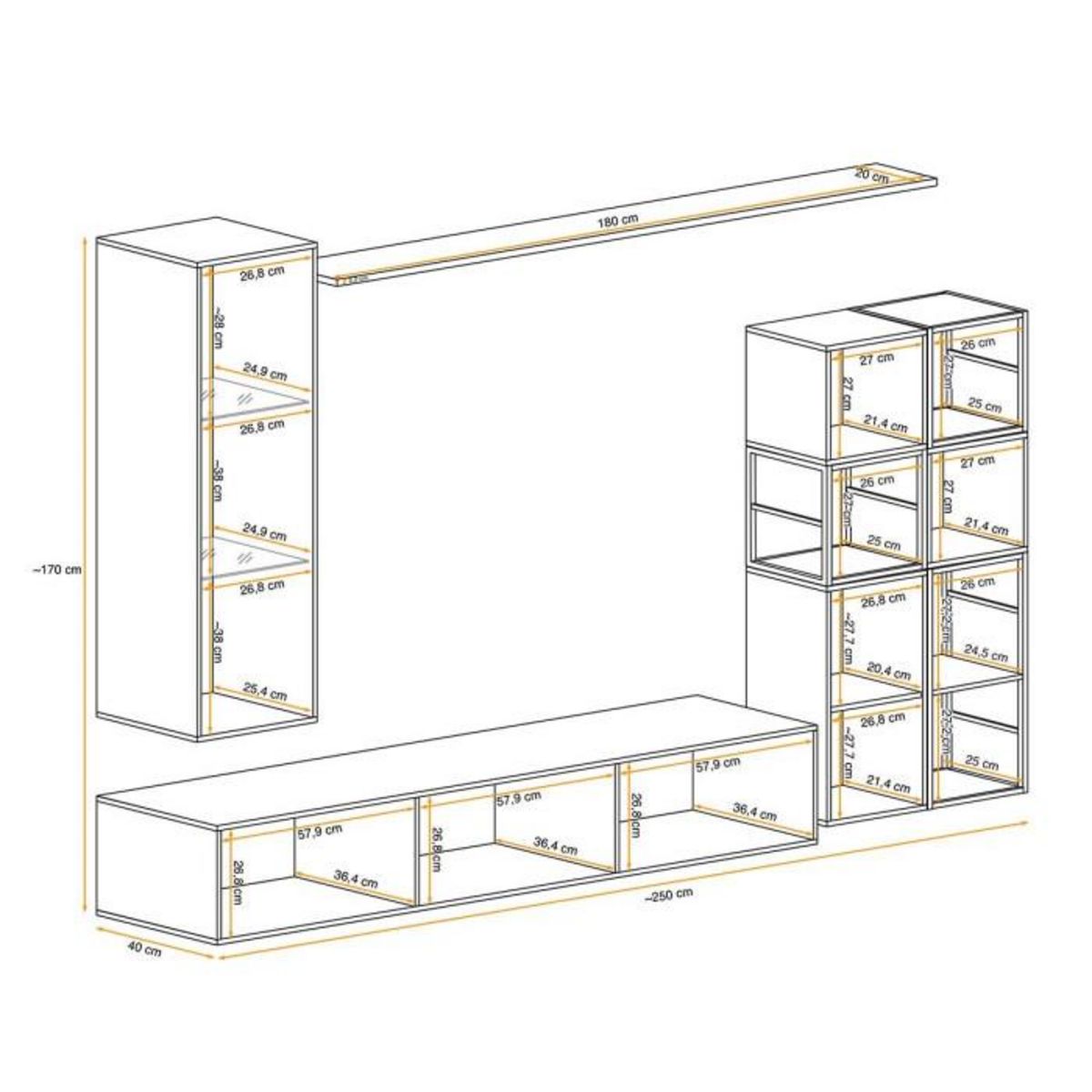 Paris Prix Ensemble Meuble TV Design  Switch II  250cm Noir