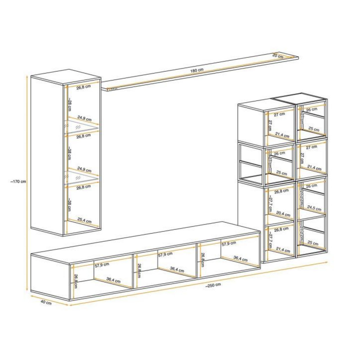 Paris Prix Ensemble Meuble TV Design  Switch II  250cm Noir