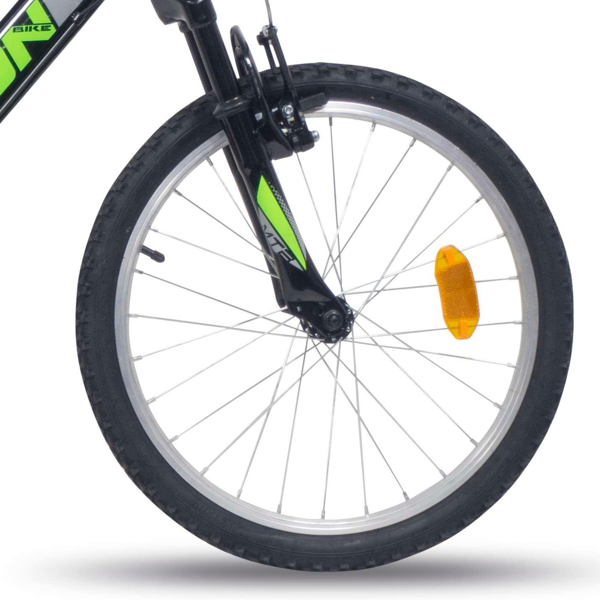 Voir la diapositive 4 : Vélo enfant (120/140 cm - VTT 20''  cadre rigide en acier - fourche télescopique - 6 vitesses avec dérailleur Shimano TY21, poignée tournante & Freins V-Brake