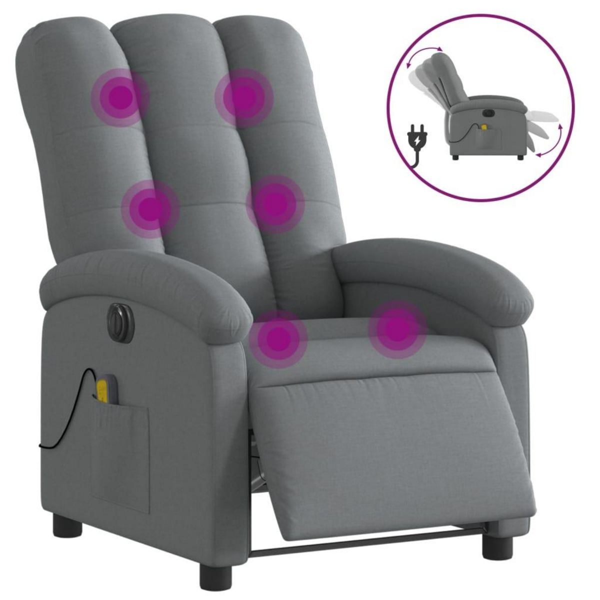 VIDAXL Fauteuil inclinable de massage electrique gris fonce tissu