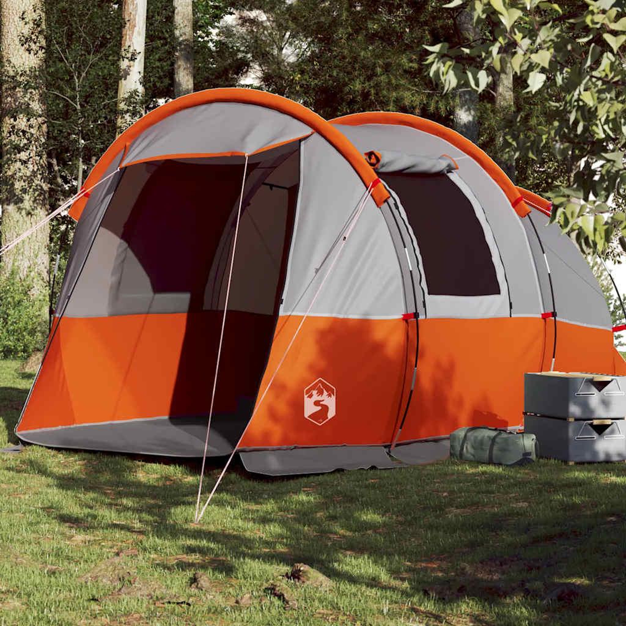 VIDAXL Tente de camping tunnel 4 personnes gris et orange impermeable