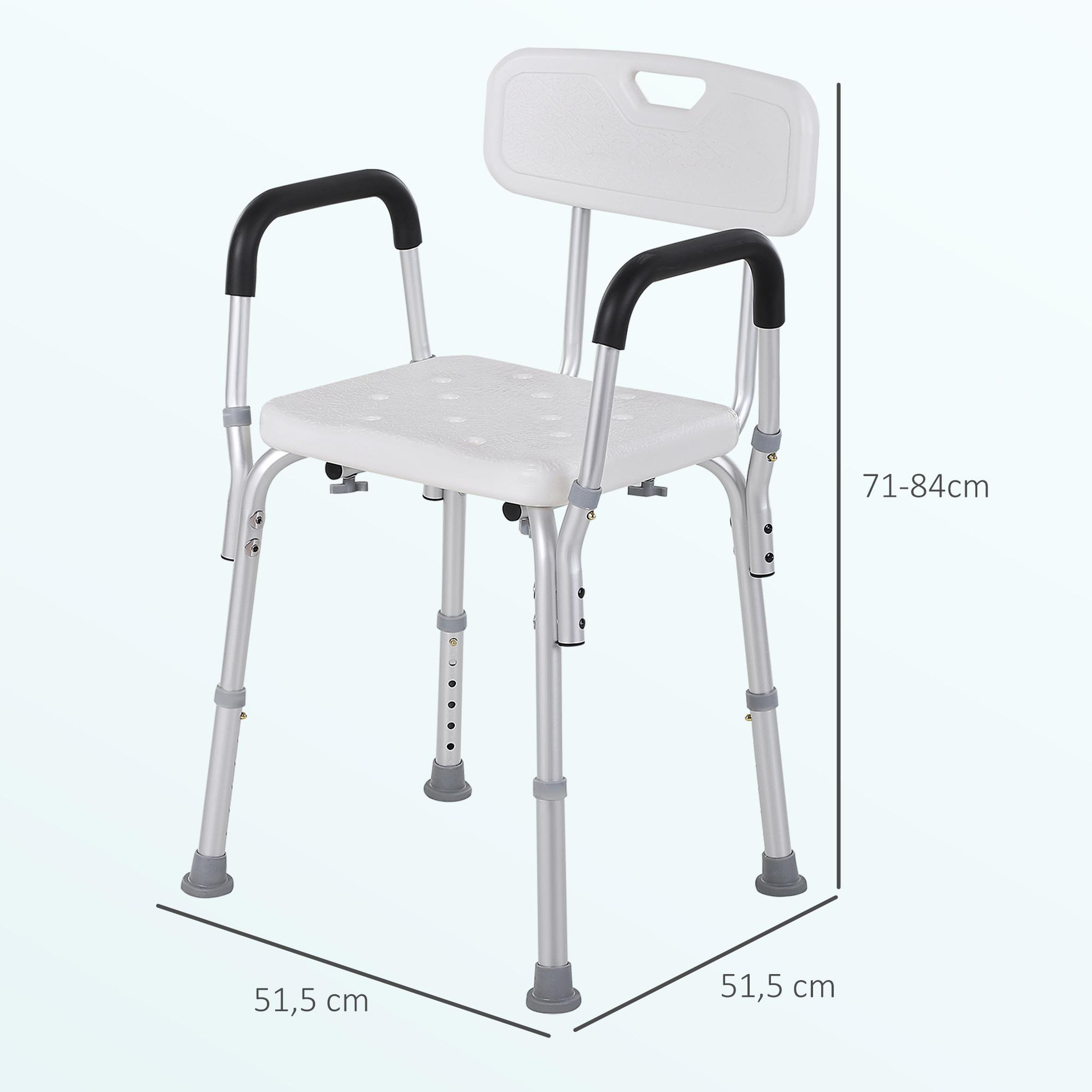 Voir la diapositive 3 : HOMCOM Chaise de douche siège de douche ergonomique hauteur réglable pieds antidérapants charge max. 135 kg alu hdpe blanc