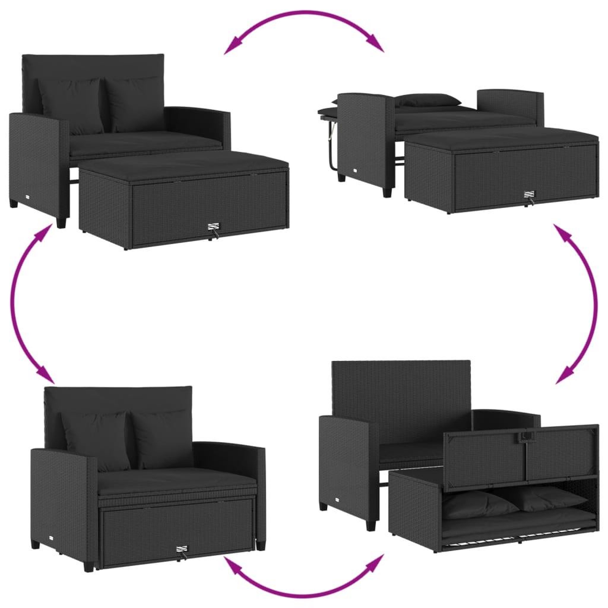 Voir la diapositive 5 : VIDAXL Canape de jardin avec coussins 2 places noir resine tressee