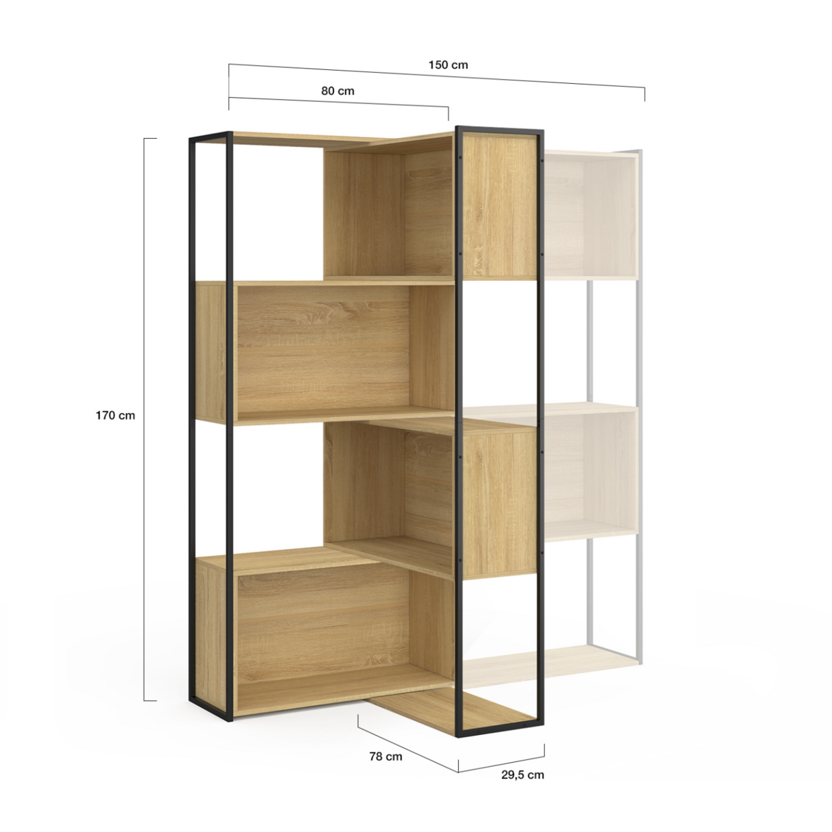 ID MARKET Etagère bibliothèque modulable DETROIT séparateur d'angle extensible design industriel 170 cm