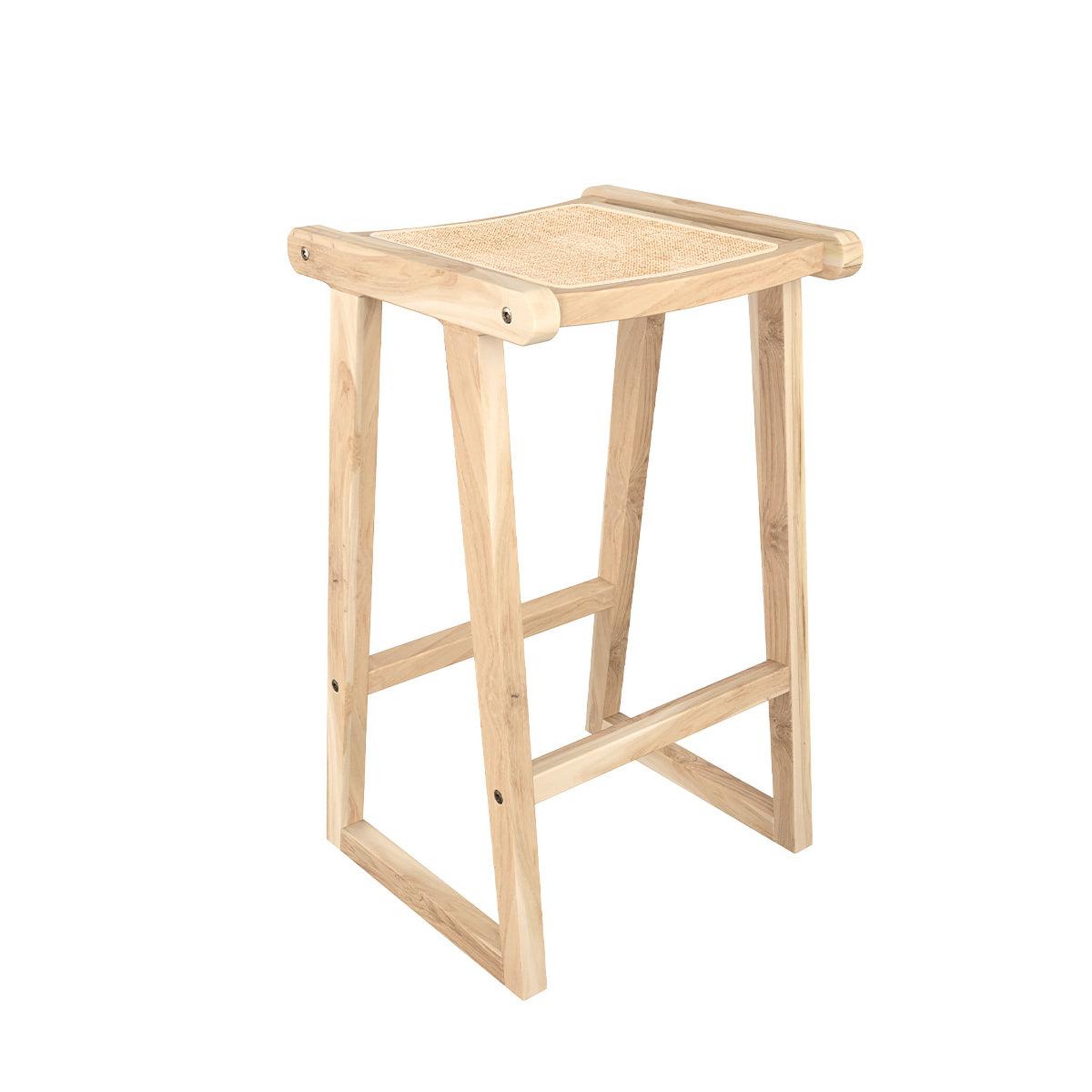 Voir la diapositive 3 : MAISON PAVANE Tabouret pour îlot central 66 cm en teck et rotin naturel-haida