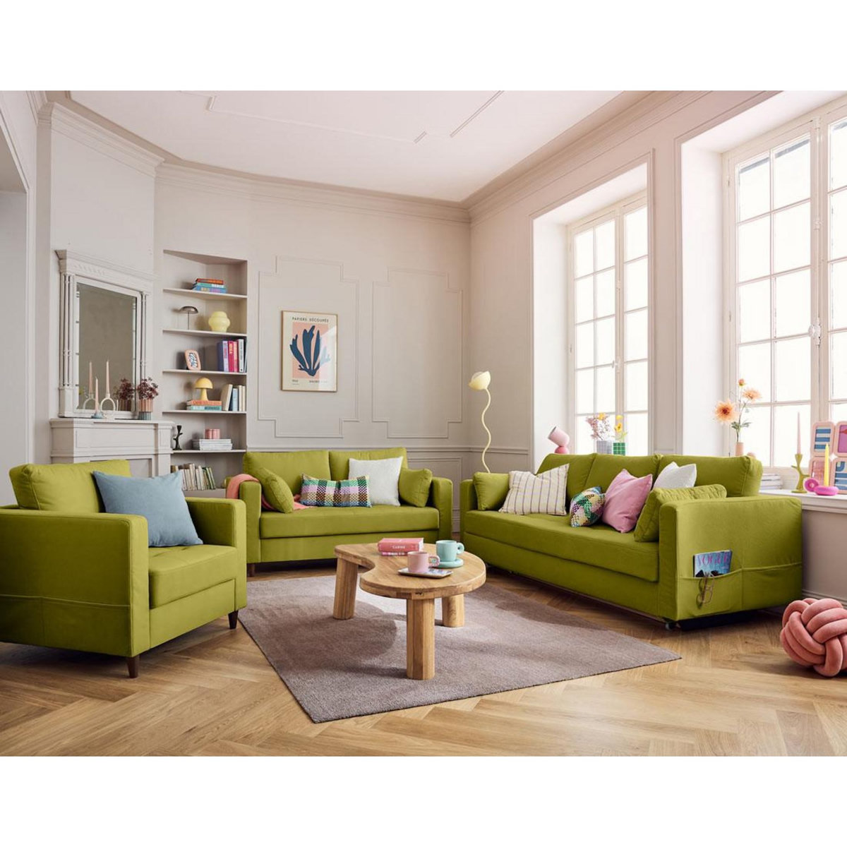 LISA DESIGN Anna - fauteuil avec poche en velours - pieds en bois