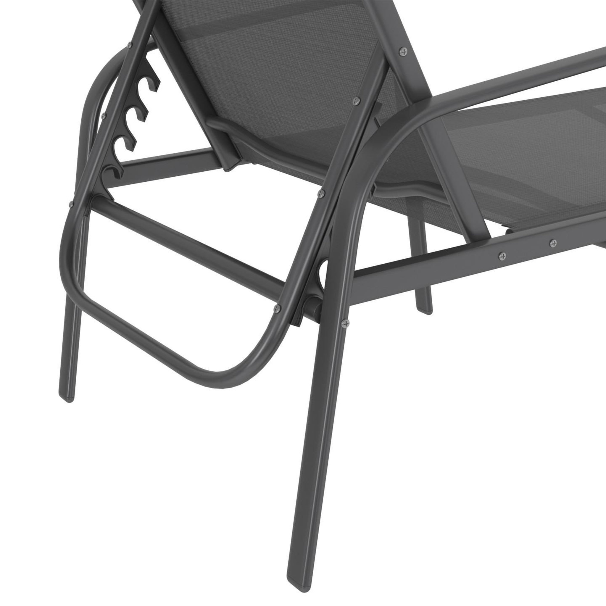 Voir la diapositive 5 : ID MARKET Lot de 2 transats de jardin inclinables fidji en acier gris anthracite et toile grise
