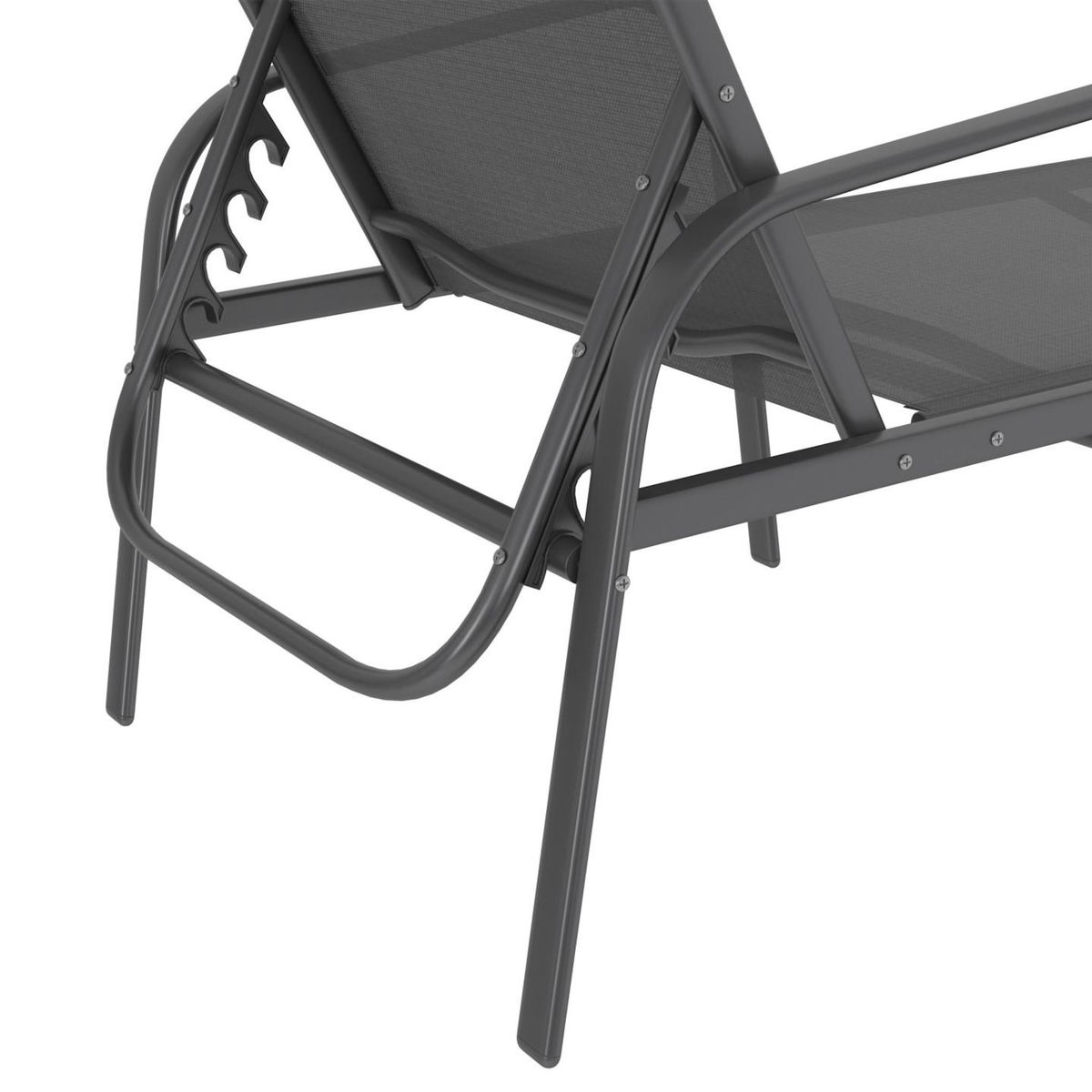 ID MARKET Lot de 2 transats de jardin inclinables FIDJI en acier gris anthracite et toile grise