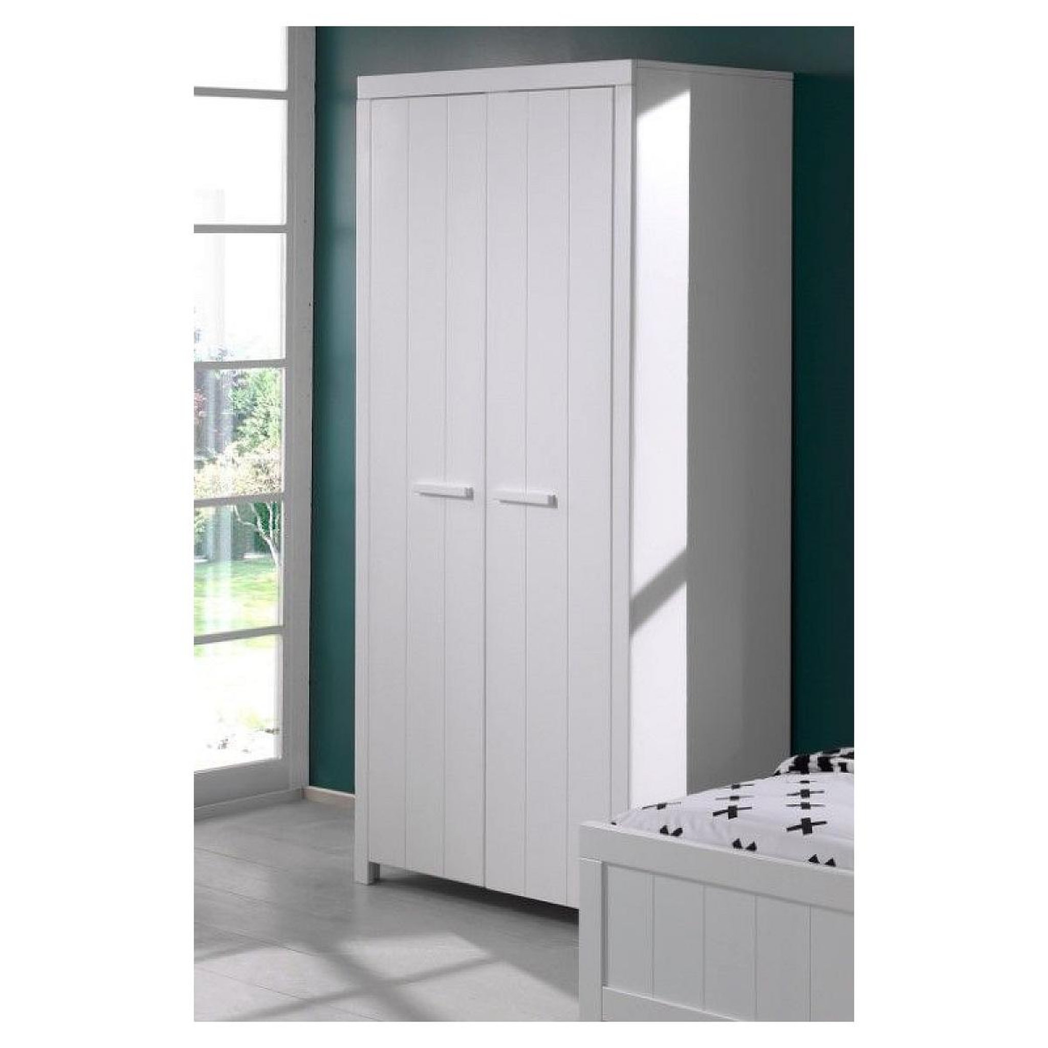 Voir la diapositive 4 : Vipack Ensemble de chambre Vipack ERIK : Lit simple, lit gigogne, chevet, bureau et armoire 2 portes en bois laqué blanc