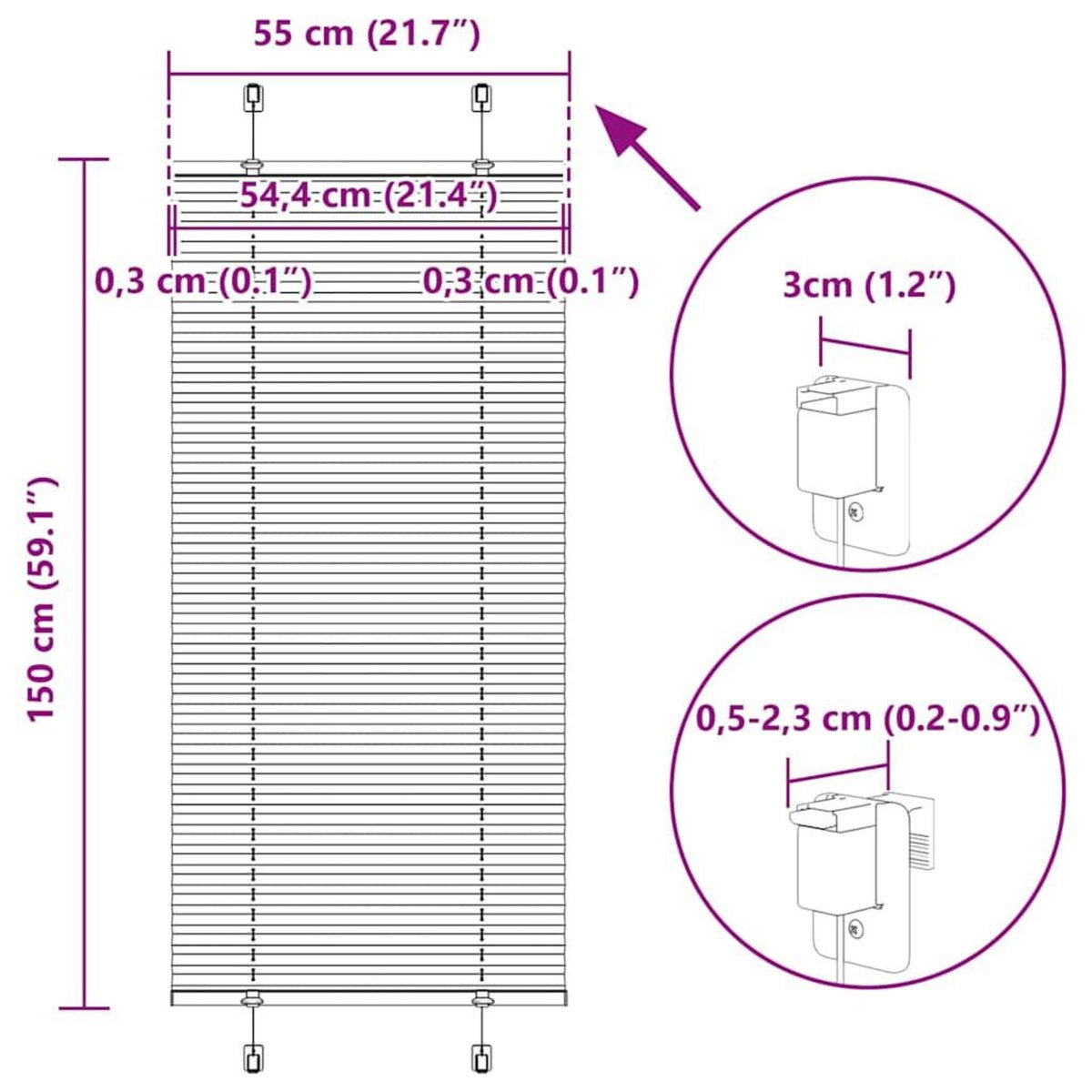 VIDAXL Store plisse bleu 55x150 cm largeur du tissu 54,4 cm polyester