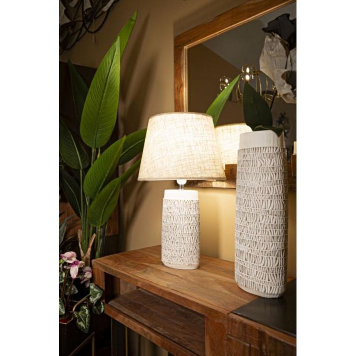 Paris Prix Lampe à Poser en Résine  Nairobi  60cm Blanc & Naturel
