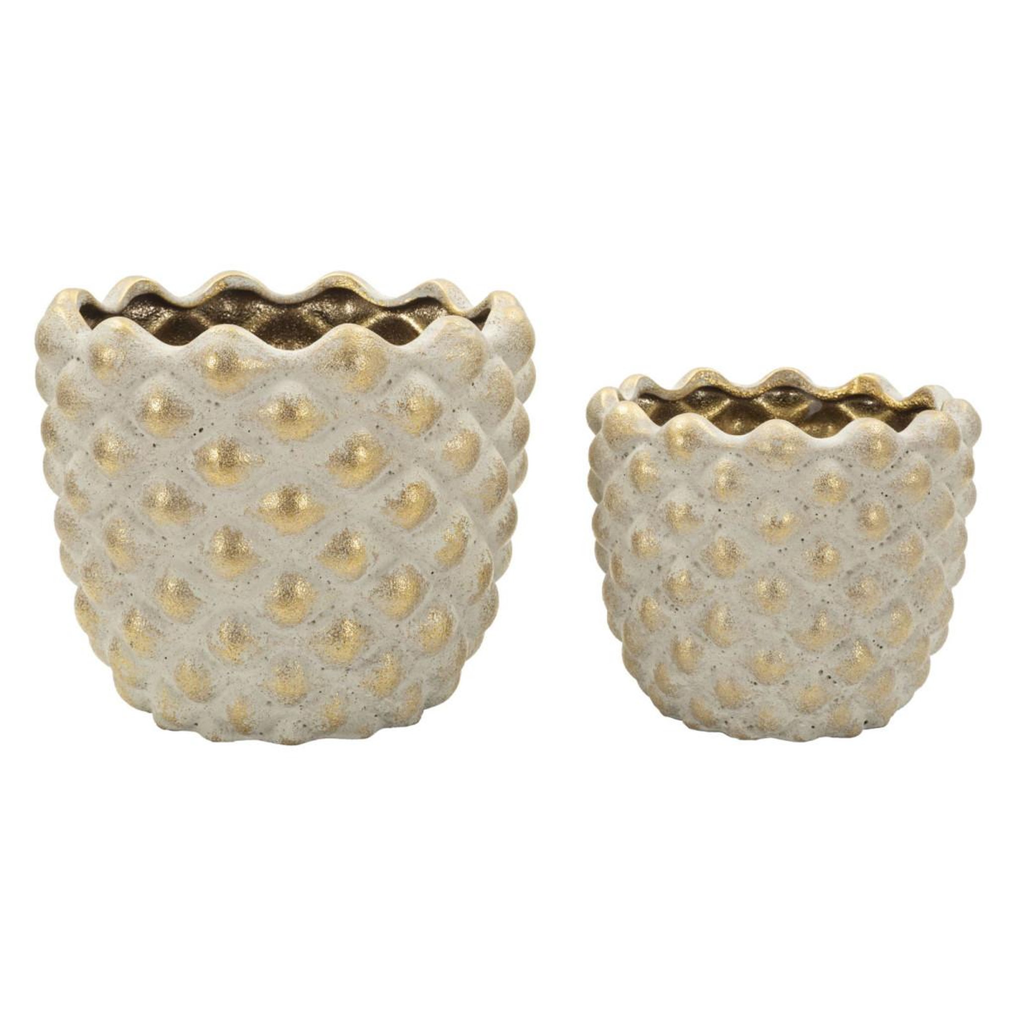 Voir la diapositive 2 : Paris Prix Lot de 2 Cache-Pots en Céramique  Pepitas  23cm Gris & Or