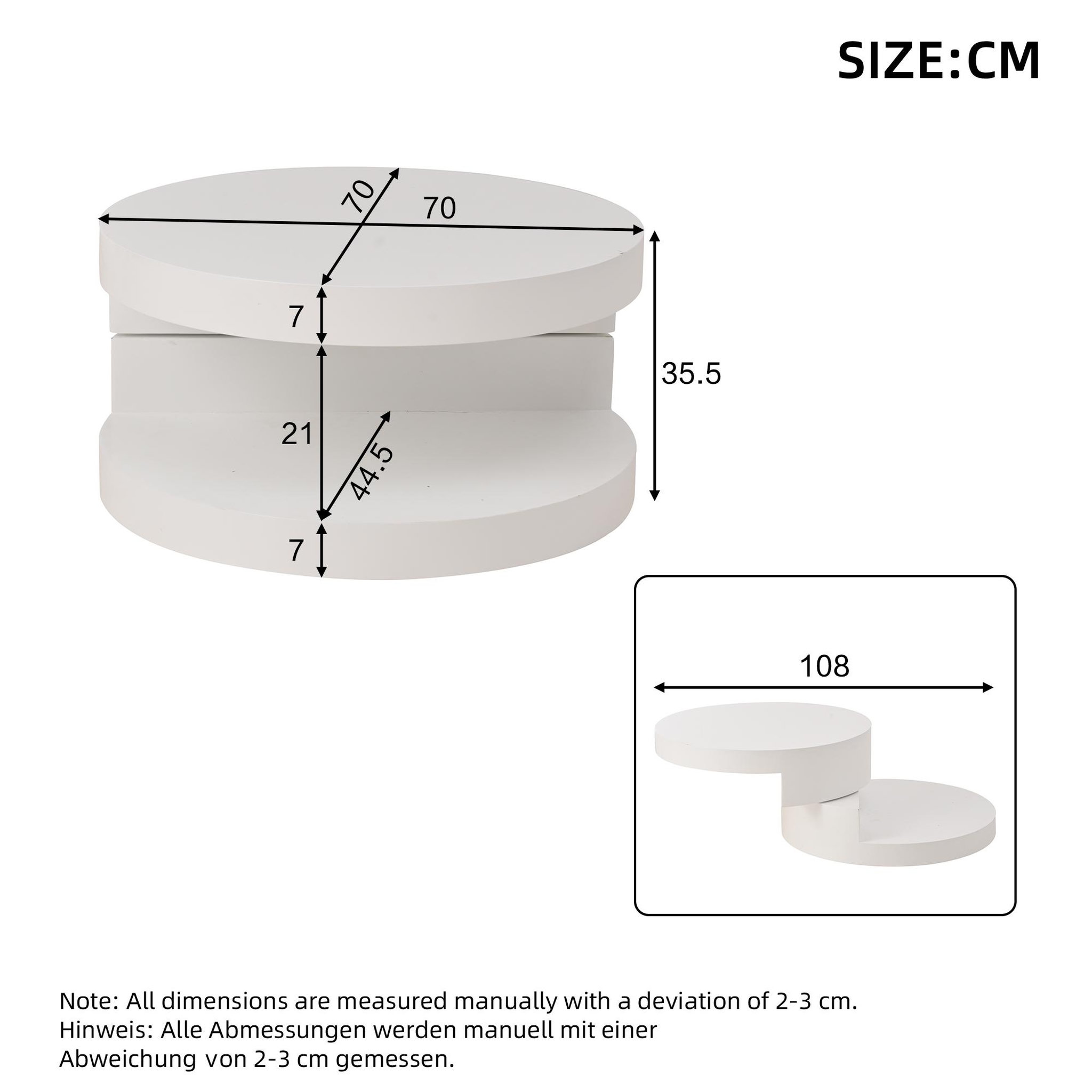 Voir la diapositive 3 : MERAX Table basse pivotante carrée blanc - 70x70 cm led mdf