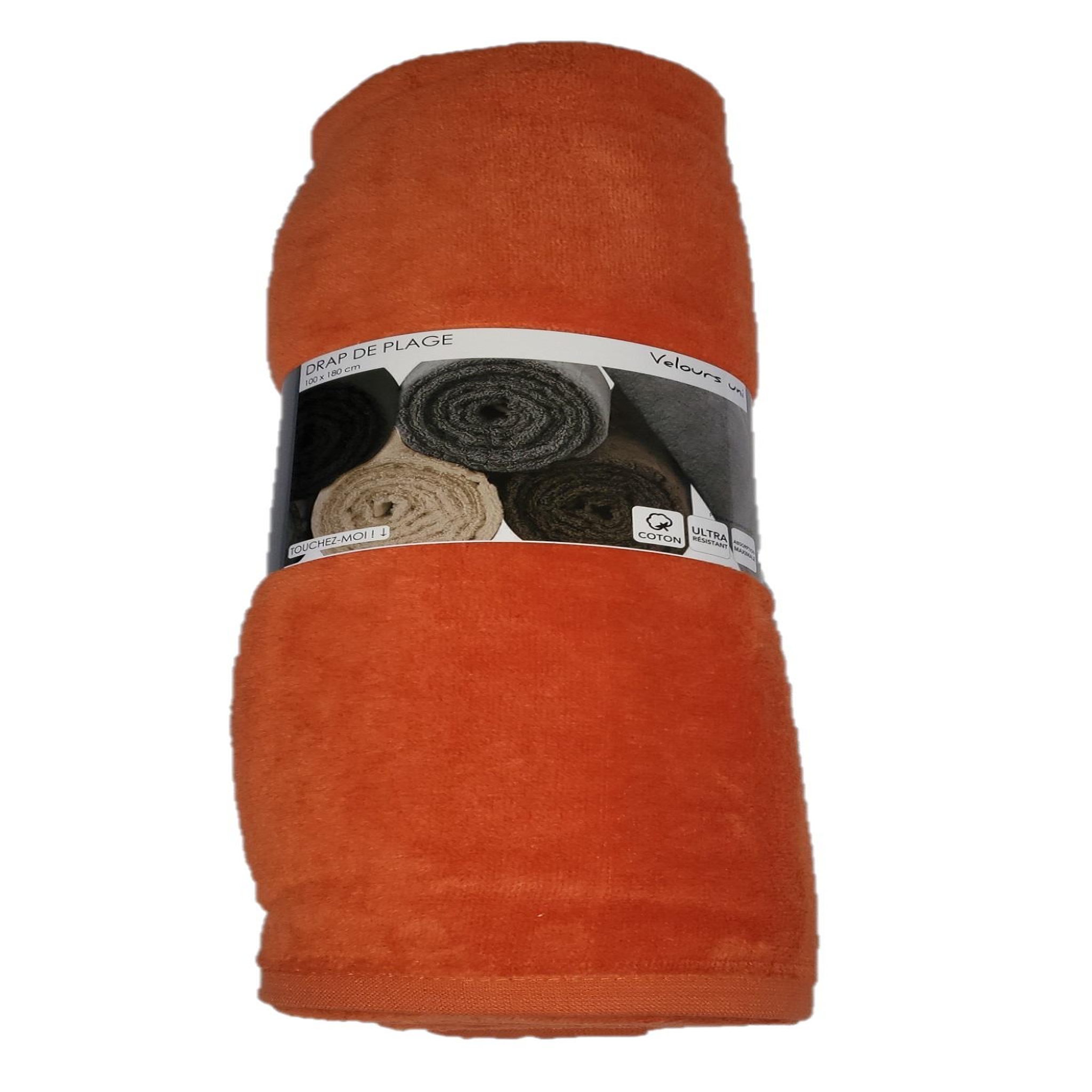 Eden Serviette drap de plage velours 100 x 180 cm uni orange