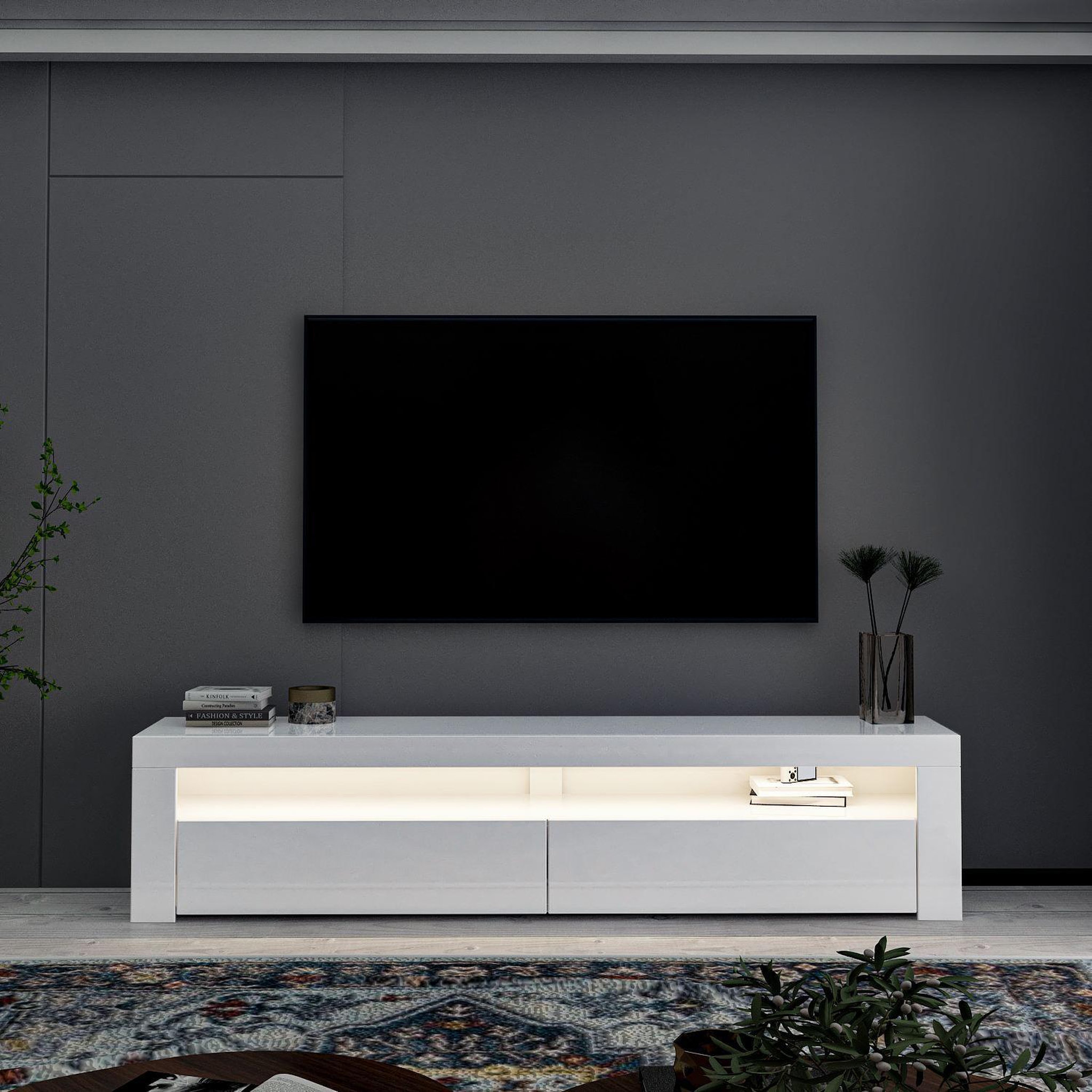 Voir la diapositive 4 : Habitat et Jardin Meuble tv en bois  bati  - 150 x 36 x 46 cm - blanc