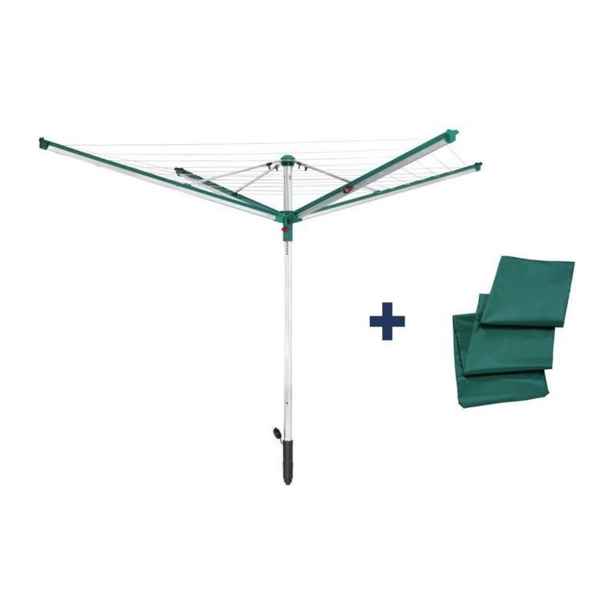 Leifheit Séchoir parapluie Linomatic 500 Deluxe Cover 82007 Leifheit - Etendoir extérieur rotatif 50 metres- Fils rétractables douille
