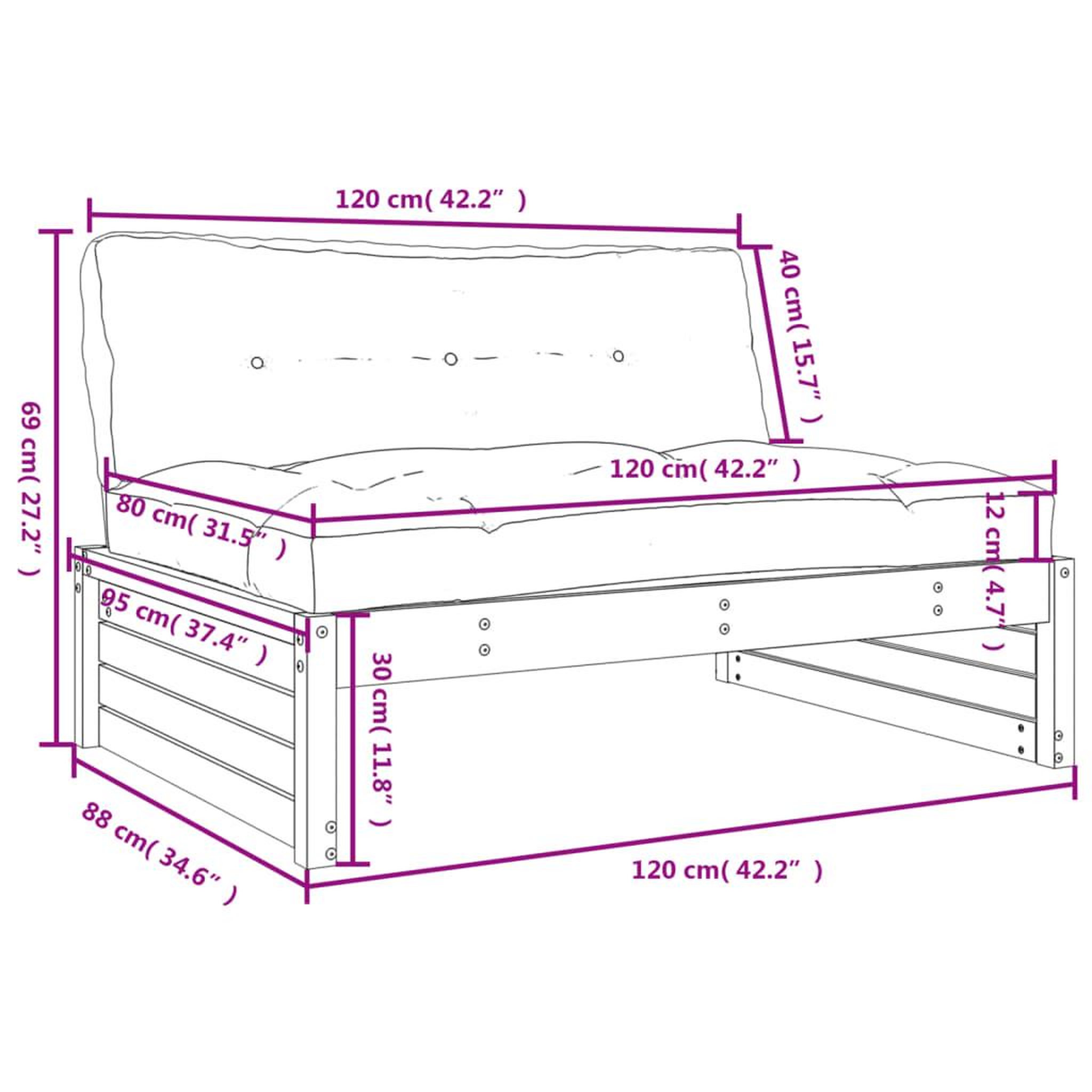 Voir la diapositive 6 : VIDAXL Canape central 120x80 cm blanc bois de pin massif