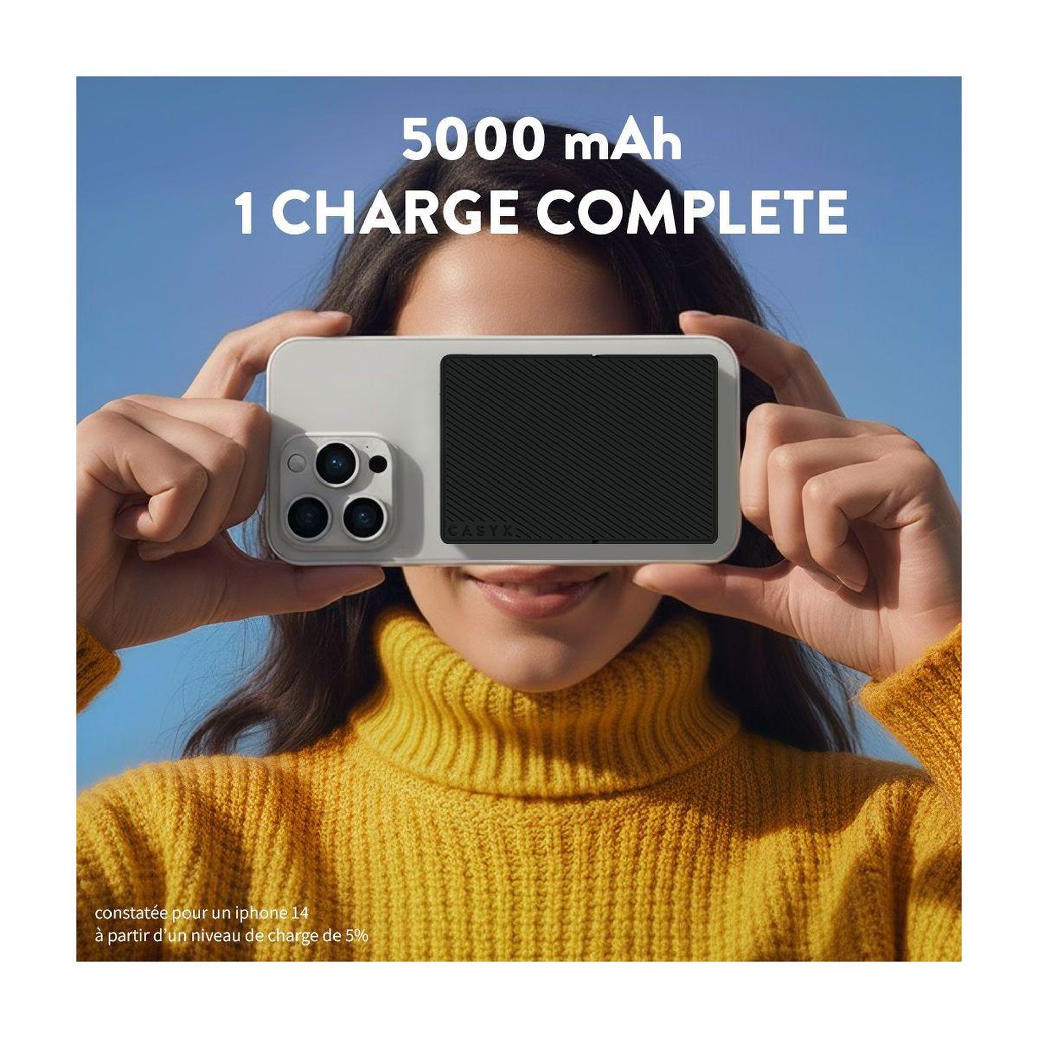 Voir la diapositive 5 : CASYX Batterie externe 5000 mah qi2 magsafe avec bequille noir