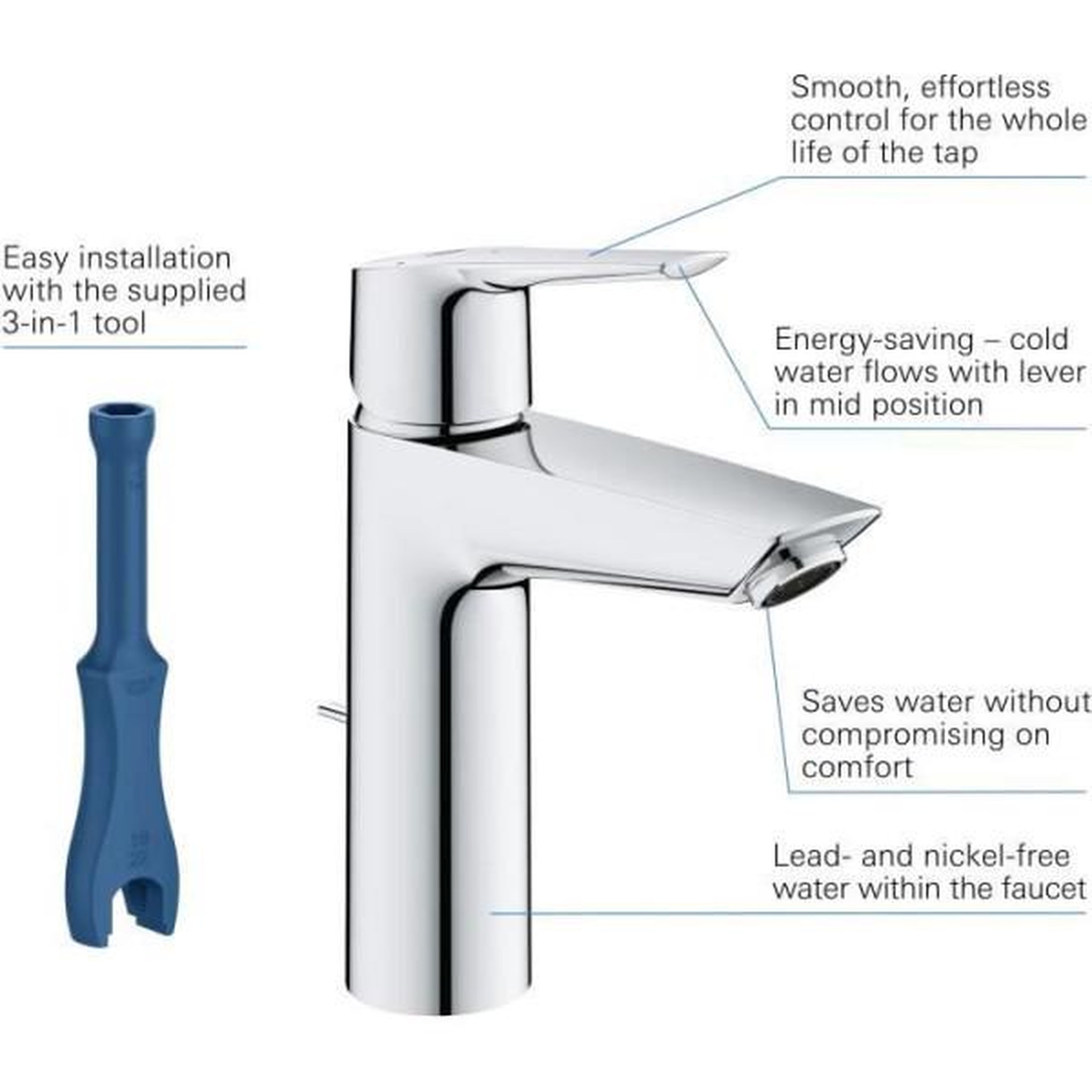 Voir la diapositive 4 : Grohe Mitigeur lavabo GROHE Quickfix Start 2021 avec tirette et vidage taille M