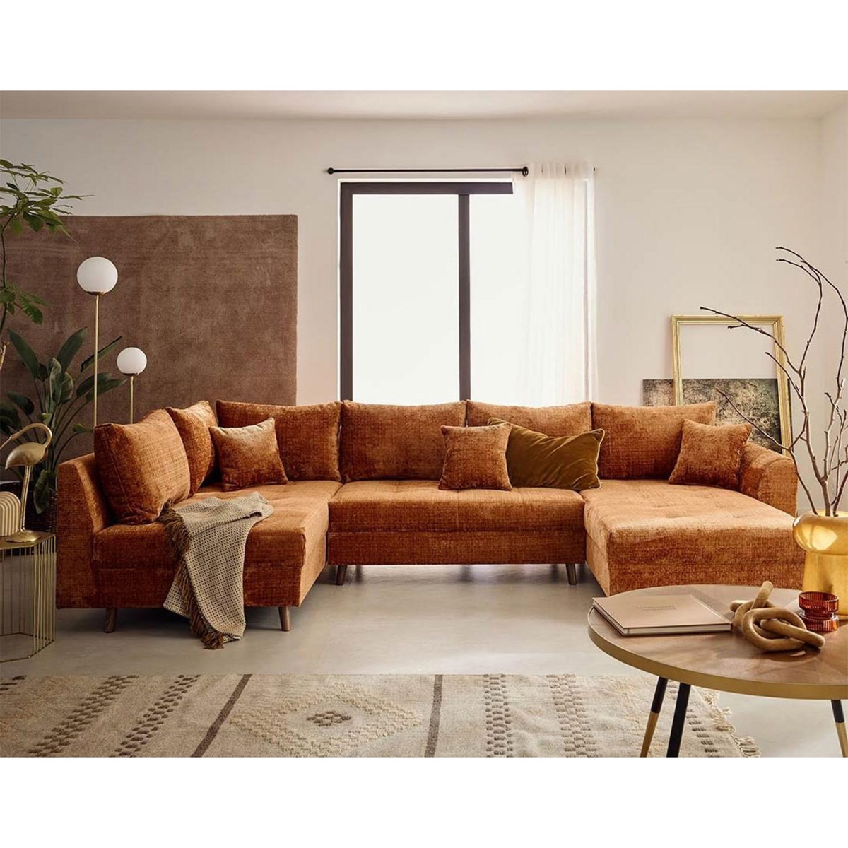 LISA DESIGN Rune - canapé panoramique d'angle gauche 7 places en velours texturé