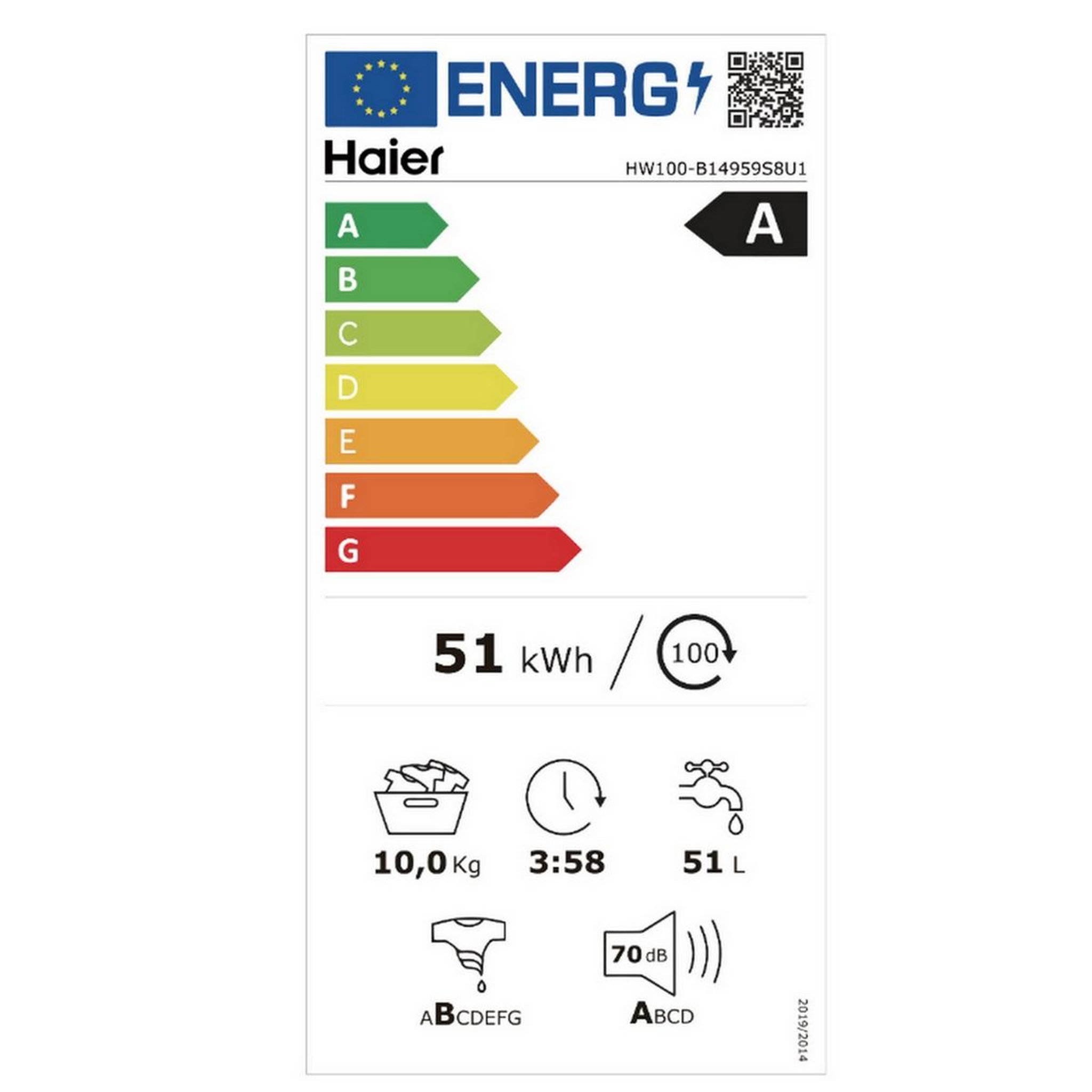 Voir la diapositive 2 : HAIER Lave-linge frontal 10kg 1400 tours/min - hw100b14959s8u1f