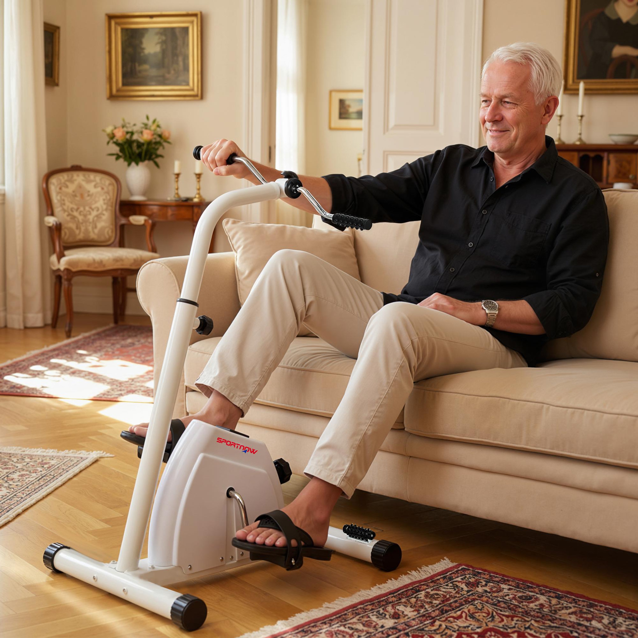 Voir la diapositive 4 : HOMCOM Vélo de rééducation bras et jambes réglable rouleaux massage écran LCD multifonction blanc