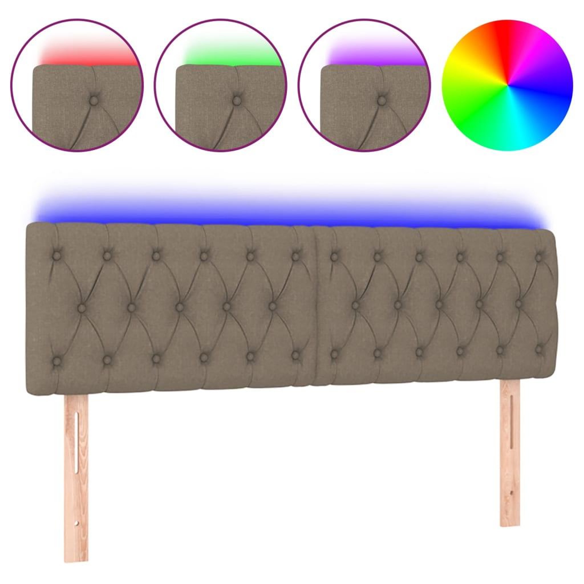 Voir la diapositive 2 : VIDAXL Tete de lit a LED Taupe 144x7x78/88 cm Tissu
