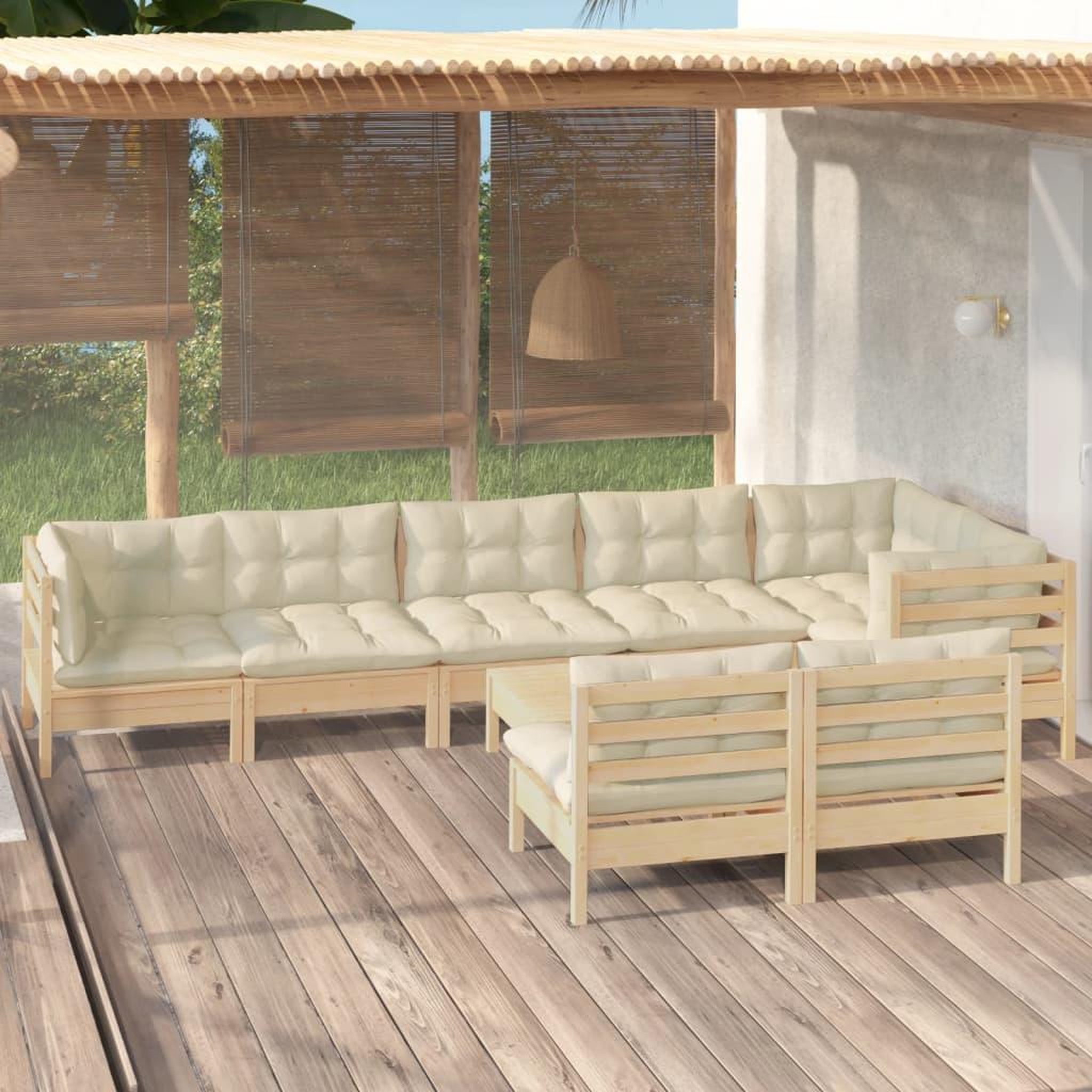 Voir la diapositive 1 : VIDAXL Salon de jardin 9 pcs avec coussins creme bois de pin massif