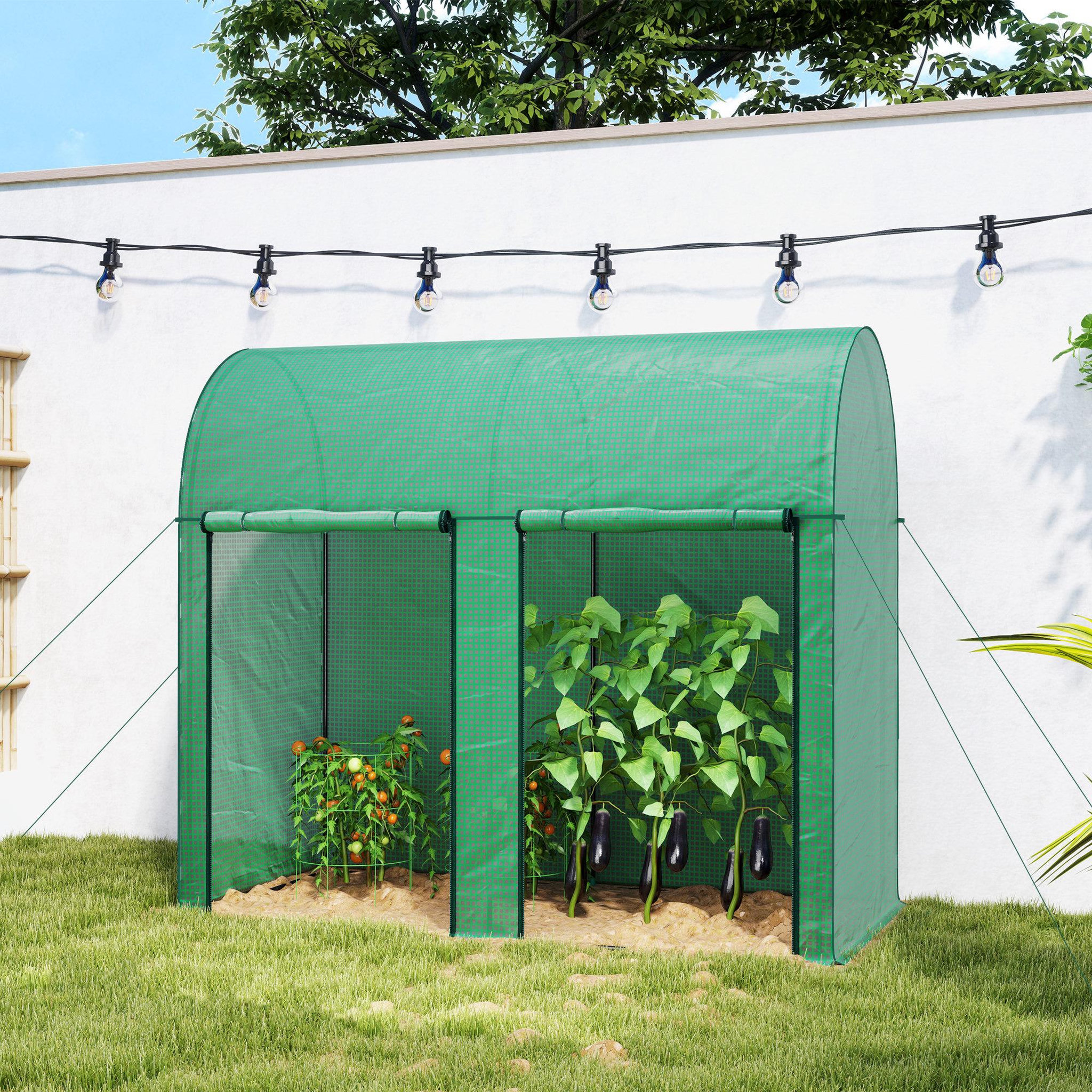 Voir la diapositive 2 : OUTSUNNY Serre de jardin 2 m² serre à tomates 2 portes acier pe vert
