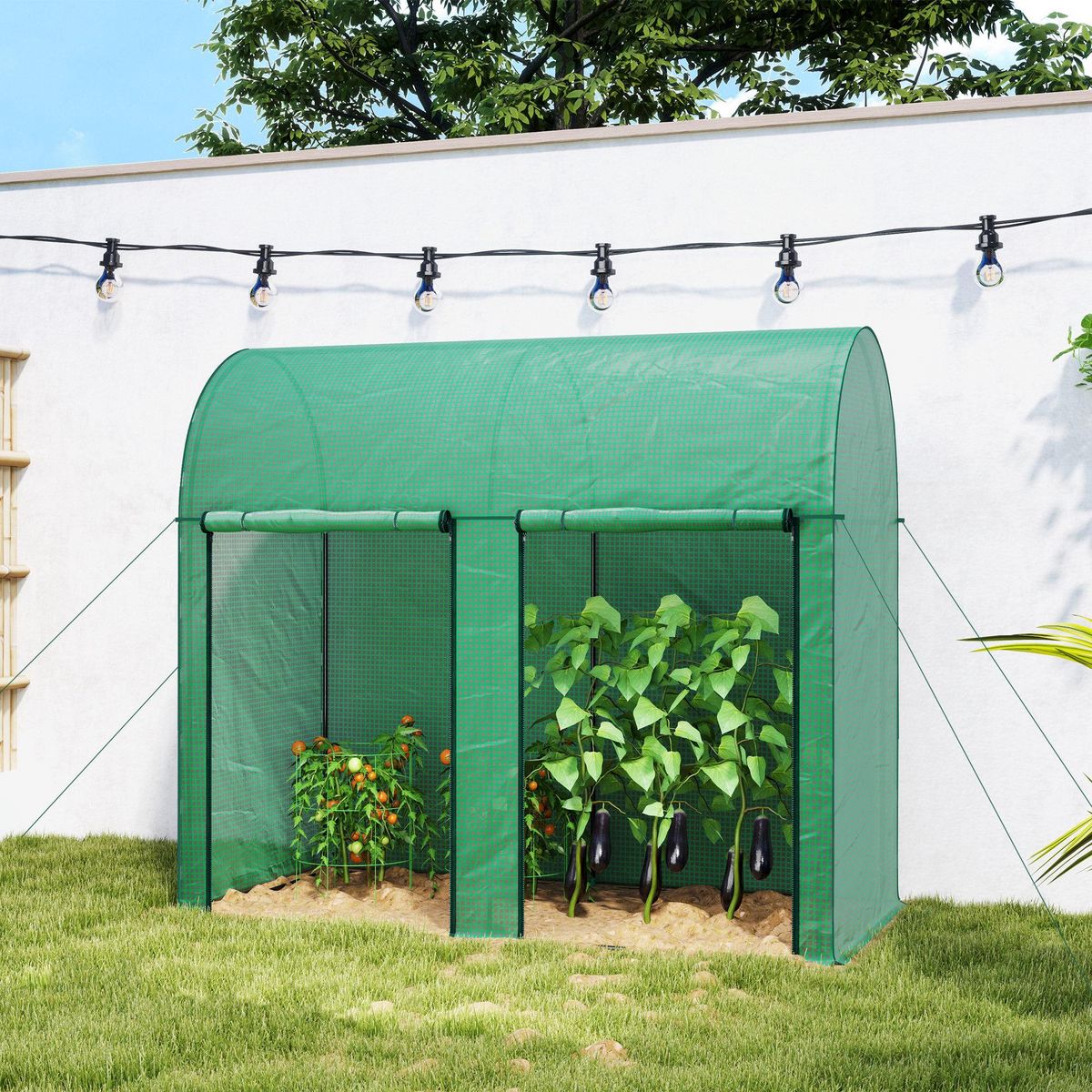 OUTSUNNY Serre de jardin 2 m² serre à tomates 2 portes acier PE vert