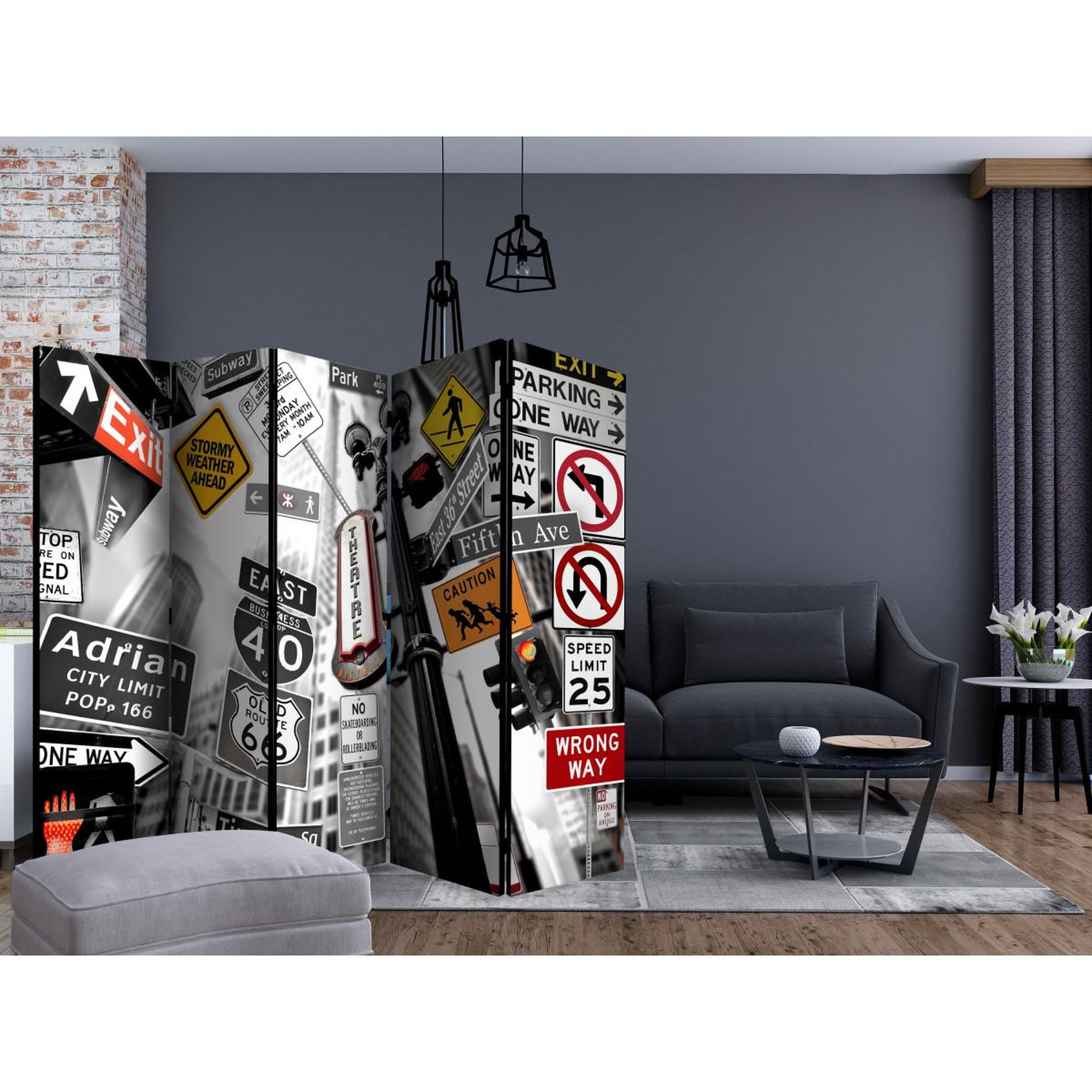 Voir la diapositive 2 : Paris Prix Paravent 5 volets  new york signs  172x225cm