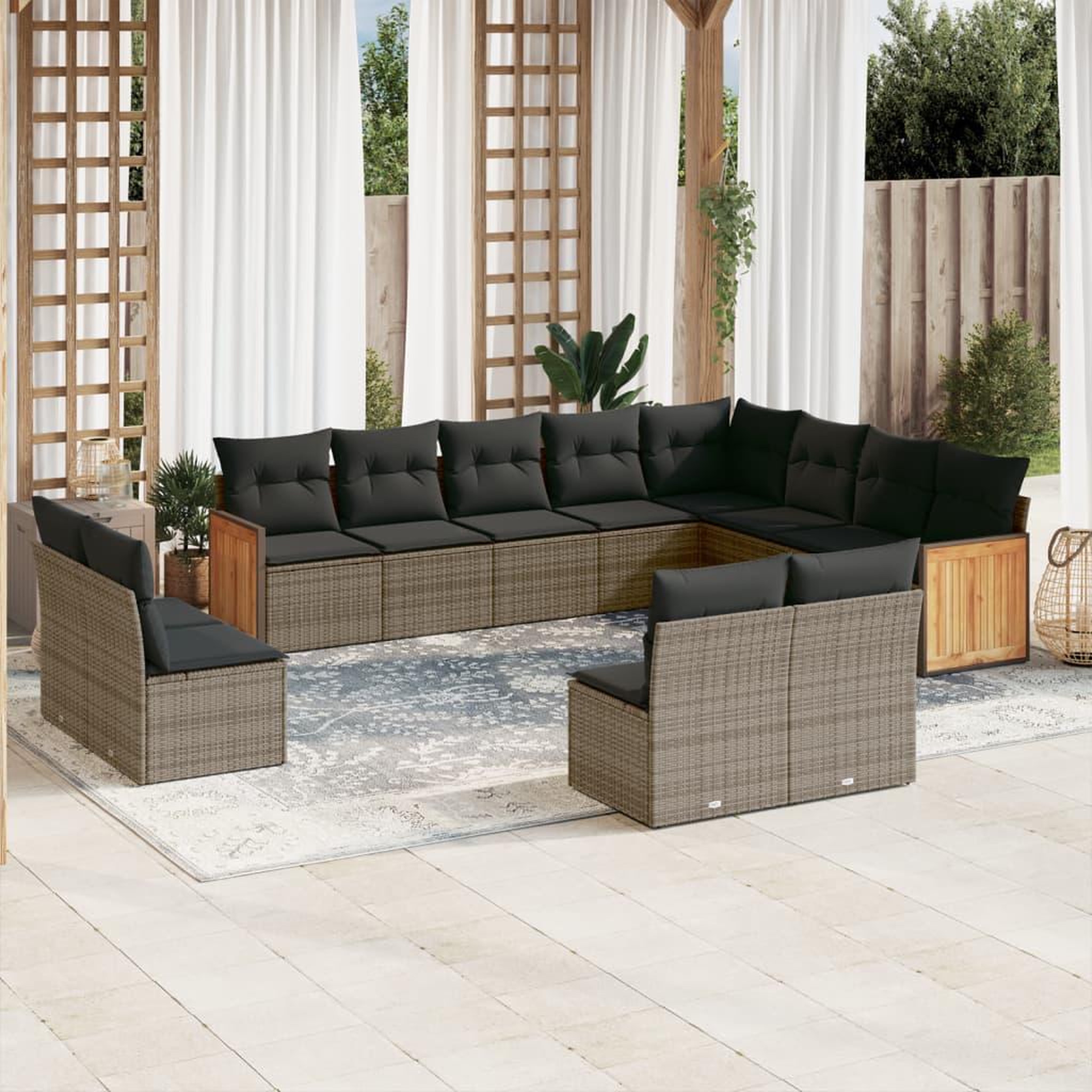 VIDAXL Salon de jardin avec coussins 12 pcs gris resine tressee