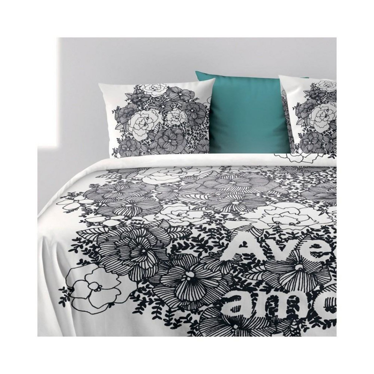 ATELIER DU COTON Housse de couette 240x220 Avec Amour + 2 taies coton bio 47 fils