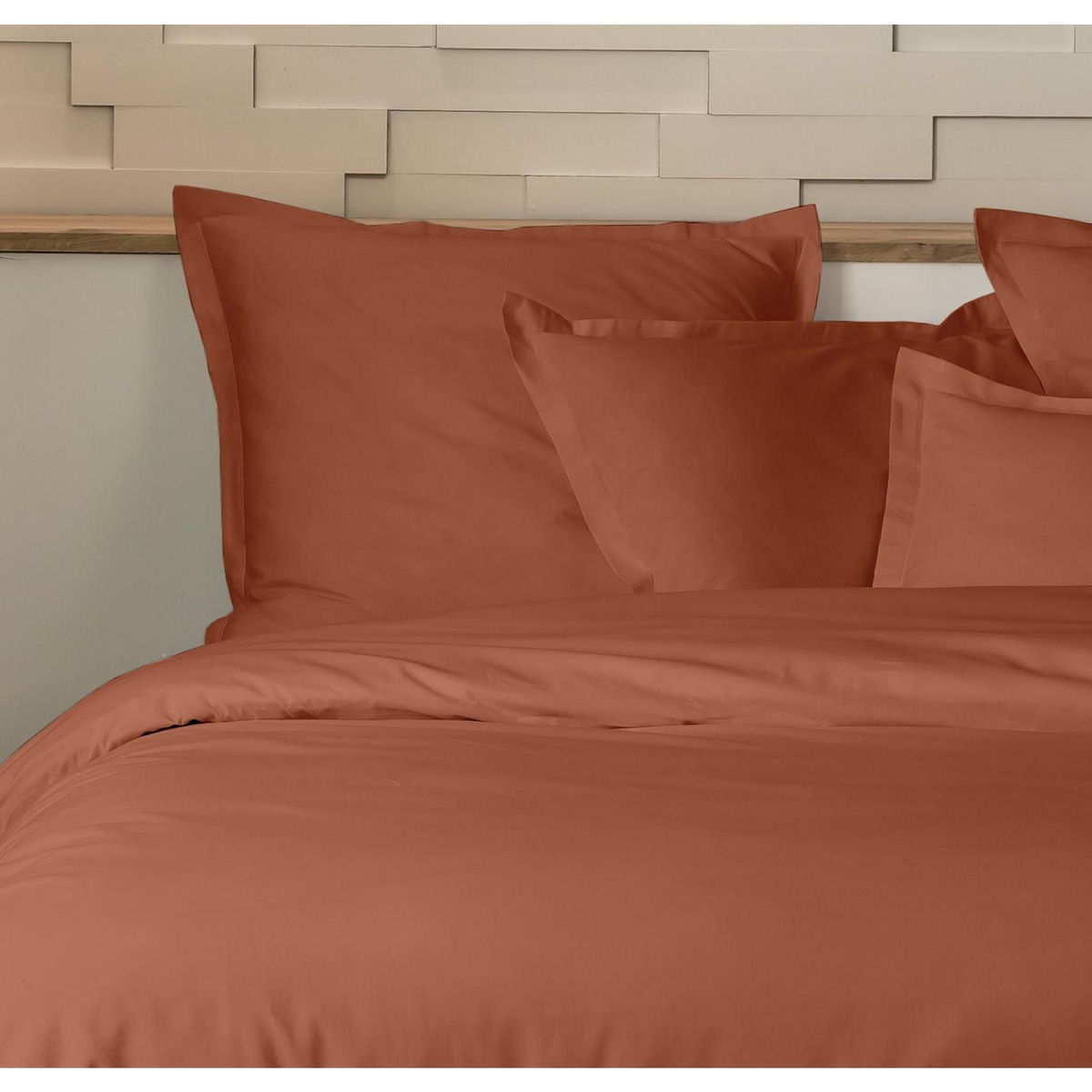 Home collection Parure de couette 3pcs 240x220cm 100%percale de coton 80 fils/cm2-uni terracota