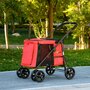 Voir la diapositive 2 : PAWHUT Poussette pliable pour chien chat 4 roues 3 pochettes rangement coussin acier oxford rouge