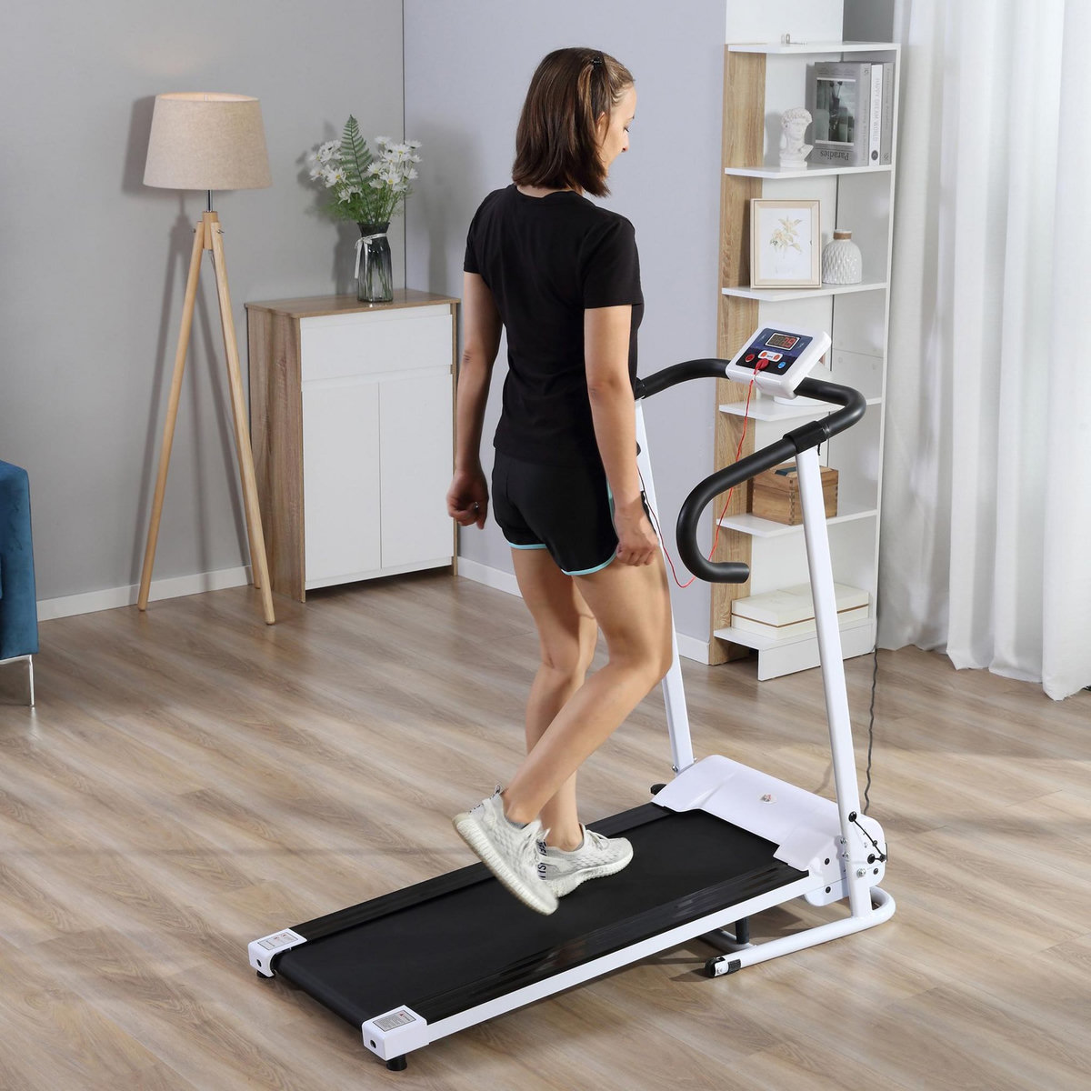 HOMCOM Tapis de course électrique pliable 500 W 1-10 Km/H écran LCD multifonctions acier noir et blanc