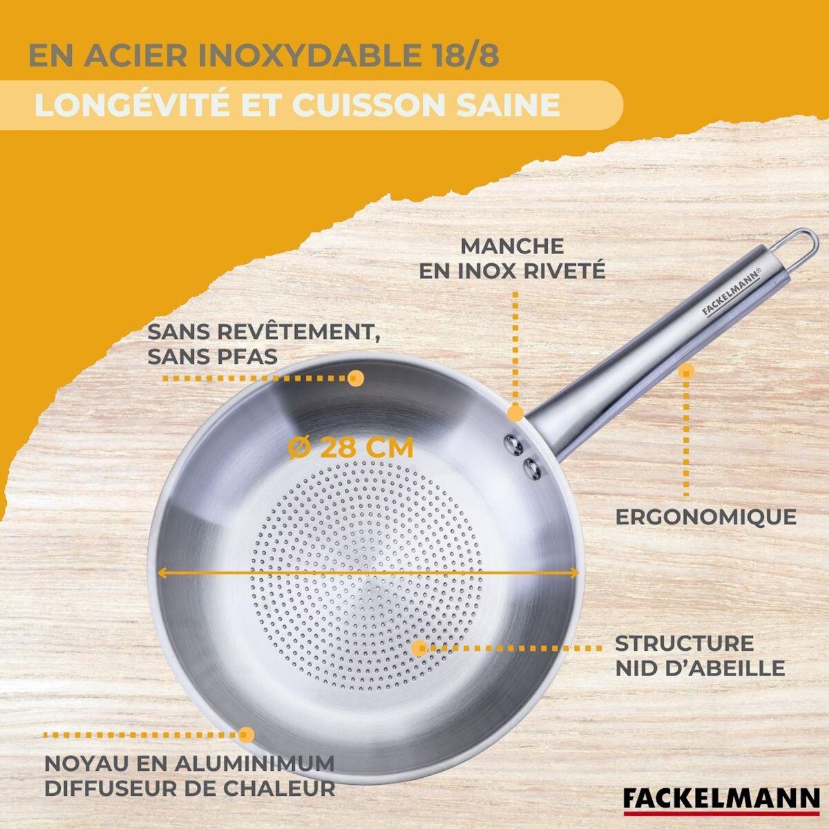 Fackelmann Poêle 28 cm en inox 18/8 Fackelmann Ovalgriff