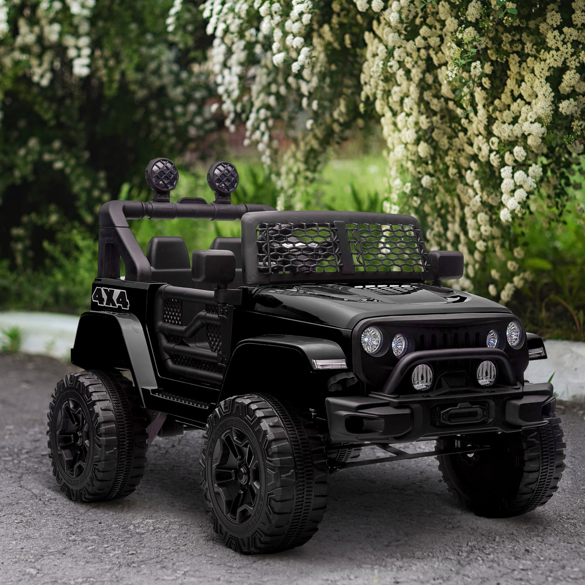 Voir la diapositive 2 : HOMCOM Voiture 4x4 électrique enfant 2 moteurs 35 W 5 Km/h max. télécommande incluse effets lumineux sonores noir