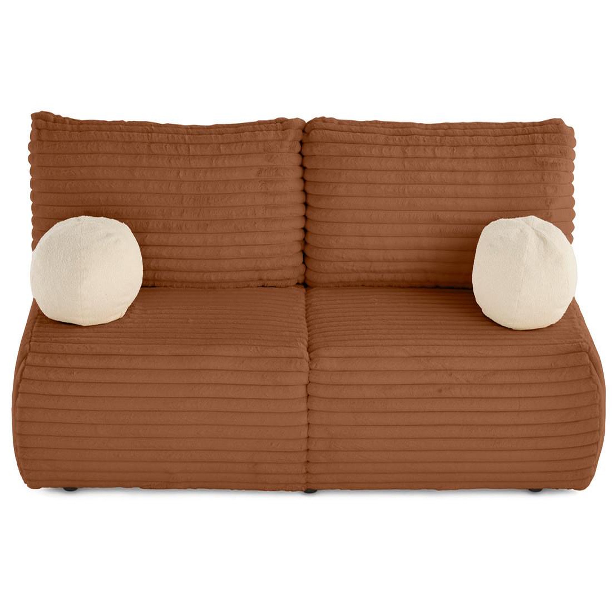 Voir la diapositive 4 : BEST MOBILIER Marvin - canapé 3 places convertible et coffre en fausse fourrure côtelée avec 2 coussins boule inclus
