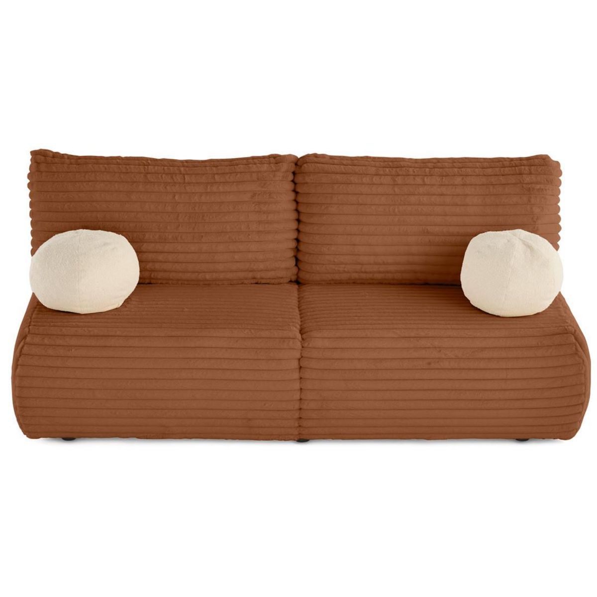 BEST MOBILIER Marvin - canapé 3 places convertible et coffre en fausse fourrure côtelée avec 2 coussins boule inclus