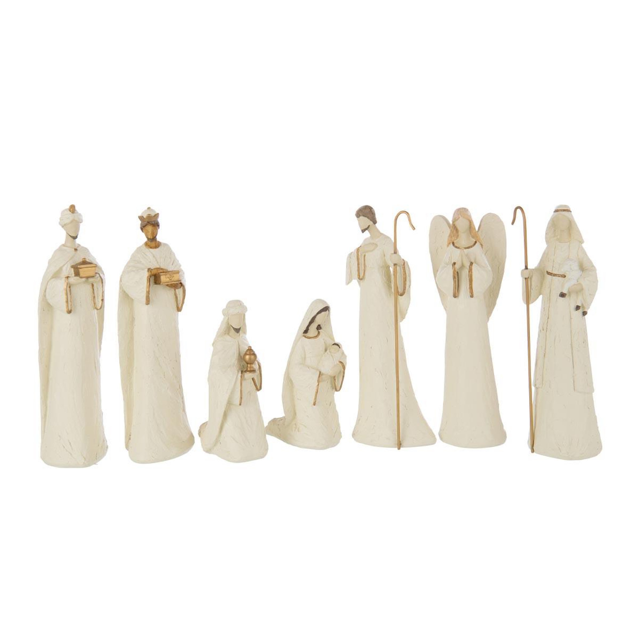 J-LINE Lot de 7 santons en résine  glow  14cm écru