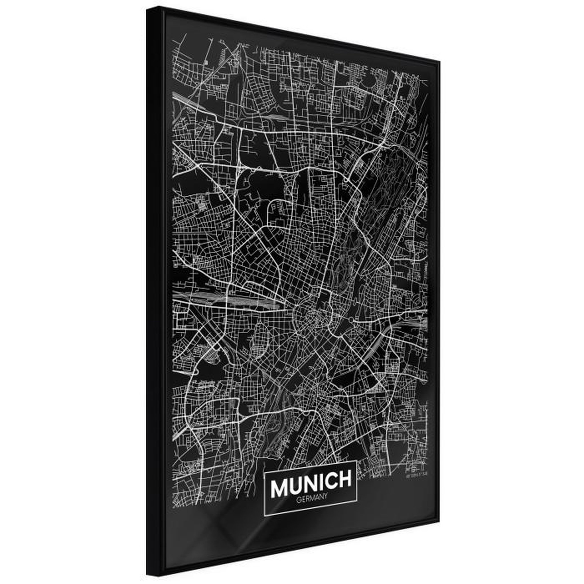 Paris Prix Affiche Murale Encadrée  City Map Munich Dark. Coloris disponibles : Noir, Jaune