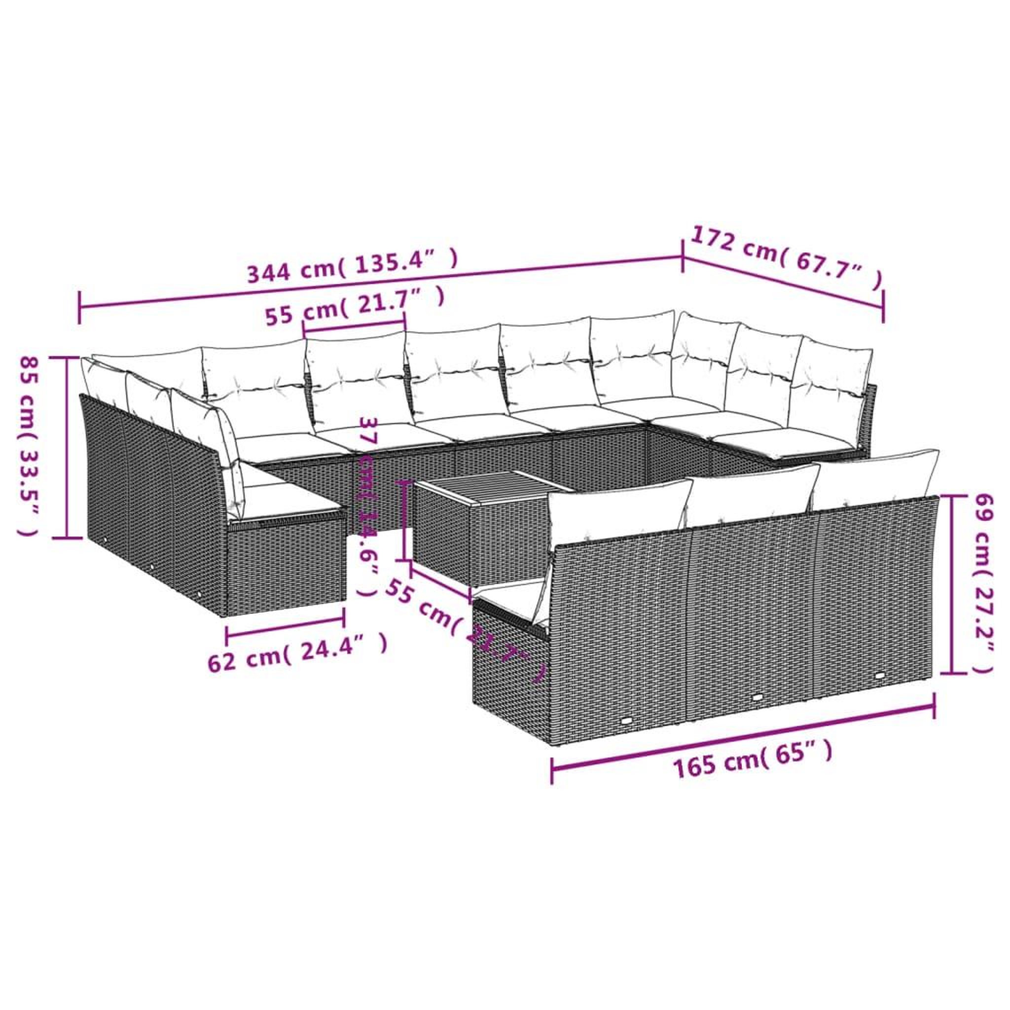 Voir la diapositive 3 : VIDAXL Salon de jardin avec coussins 14 pcs noir resine tressee