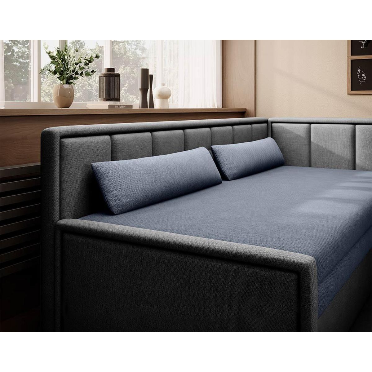 BEST MOBILIER James - canapé 3 places droit convertible avec coffre en velours