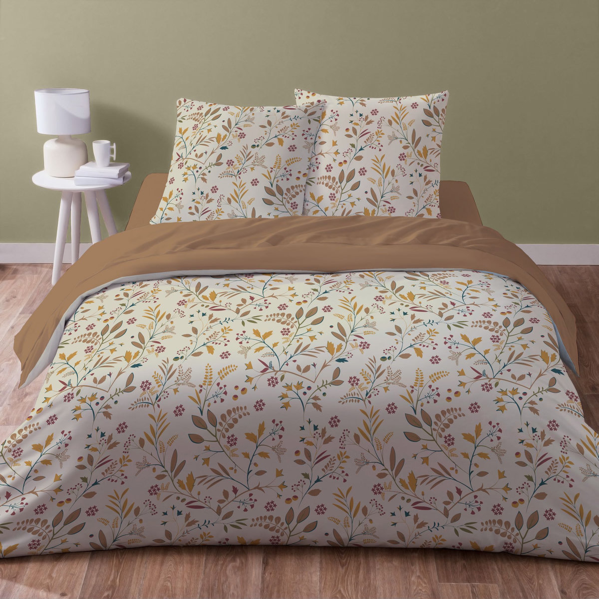 Parure housse de couette en microfibre motif floral LYSE